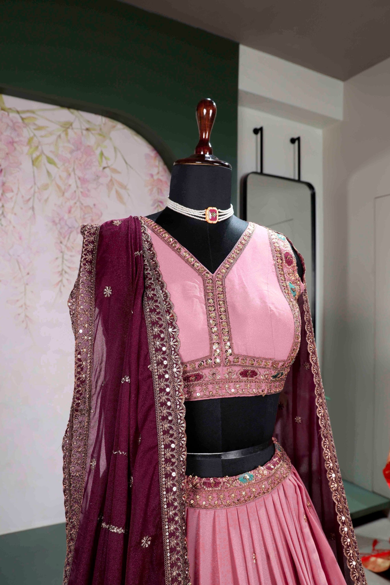 Embroidered Designer Wedding Star Georgette Lehenga Choli Set For Women