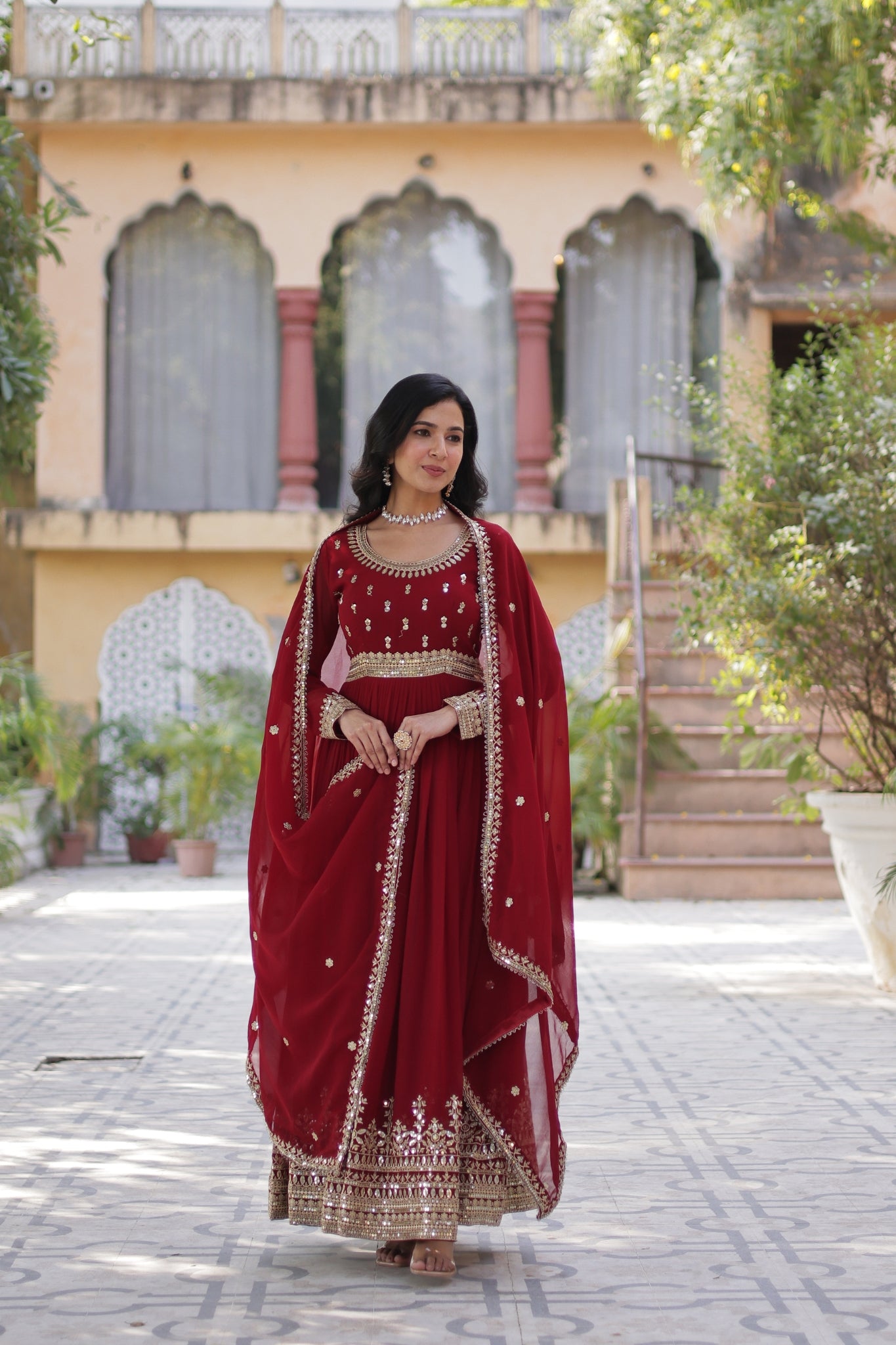 Elegance Luxury Designer Embroidered Work Gown With Dupatta Set
