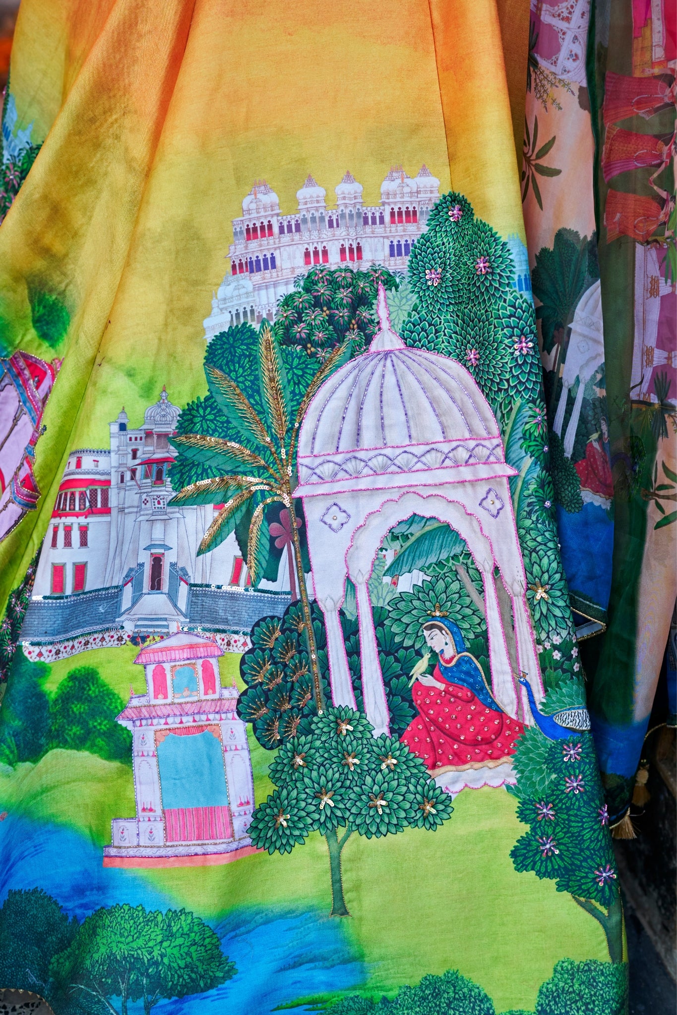 Royal Yellow Art Silk Heritage Lehenga Set With Architectural Digital Prints Organza Dupatta