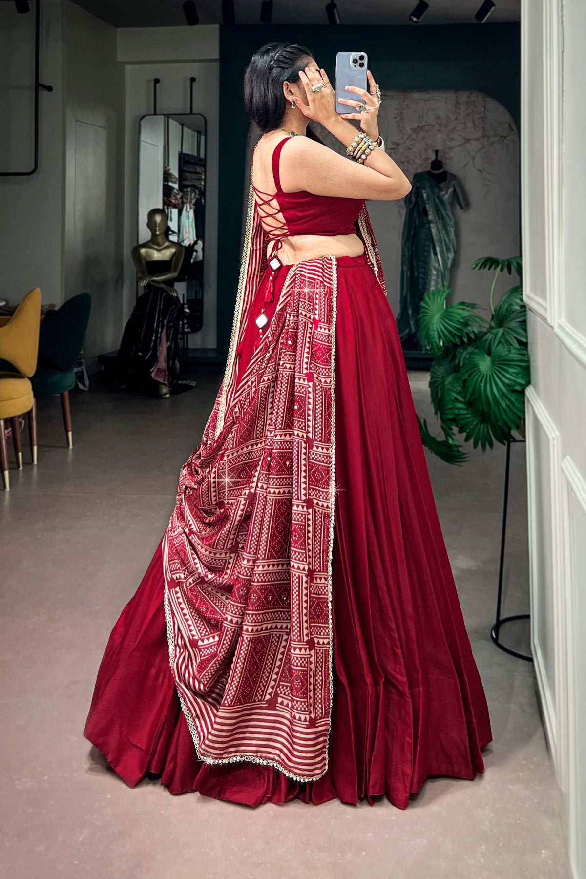 Navy Blue Navratri Designer Lehenga Choli With Printed Satin Dupatta