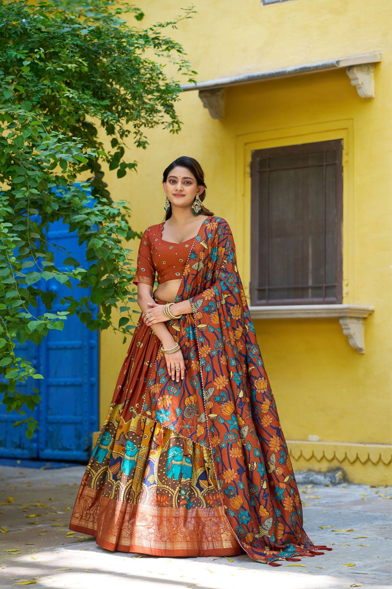 Kalamkari Print With Foil Work Lehenga Choli
