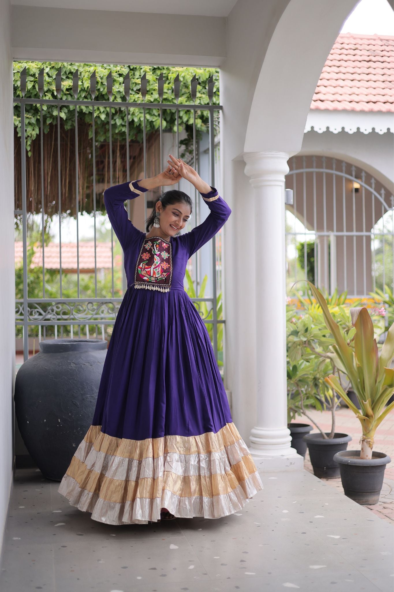 Raasrang Navratri Special Designer Rayon Gown With Kutchi Gamthi Thread Work