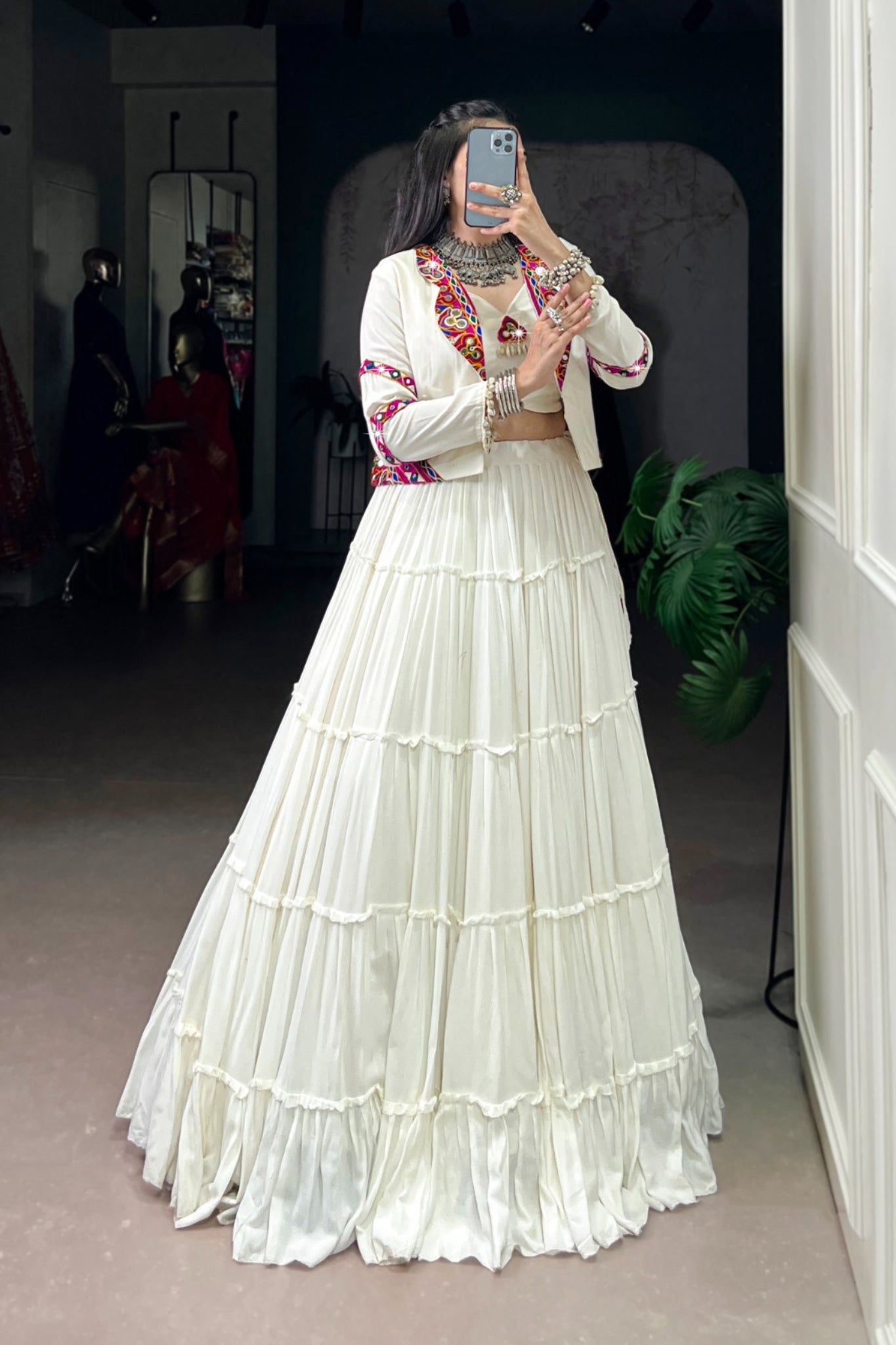 Pure Rayon Mirror Gamthi Work Navratri Lehenga Choli Set