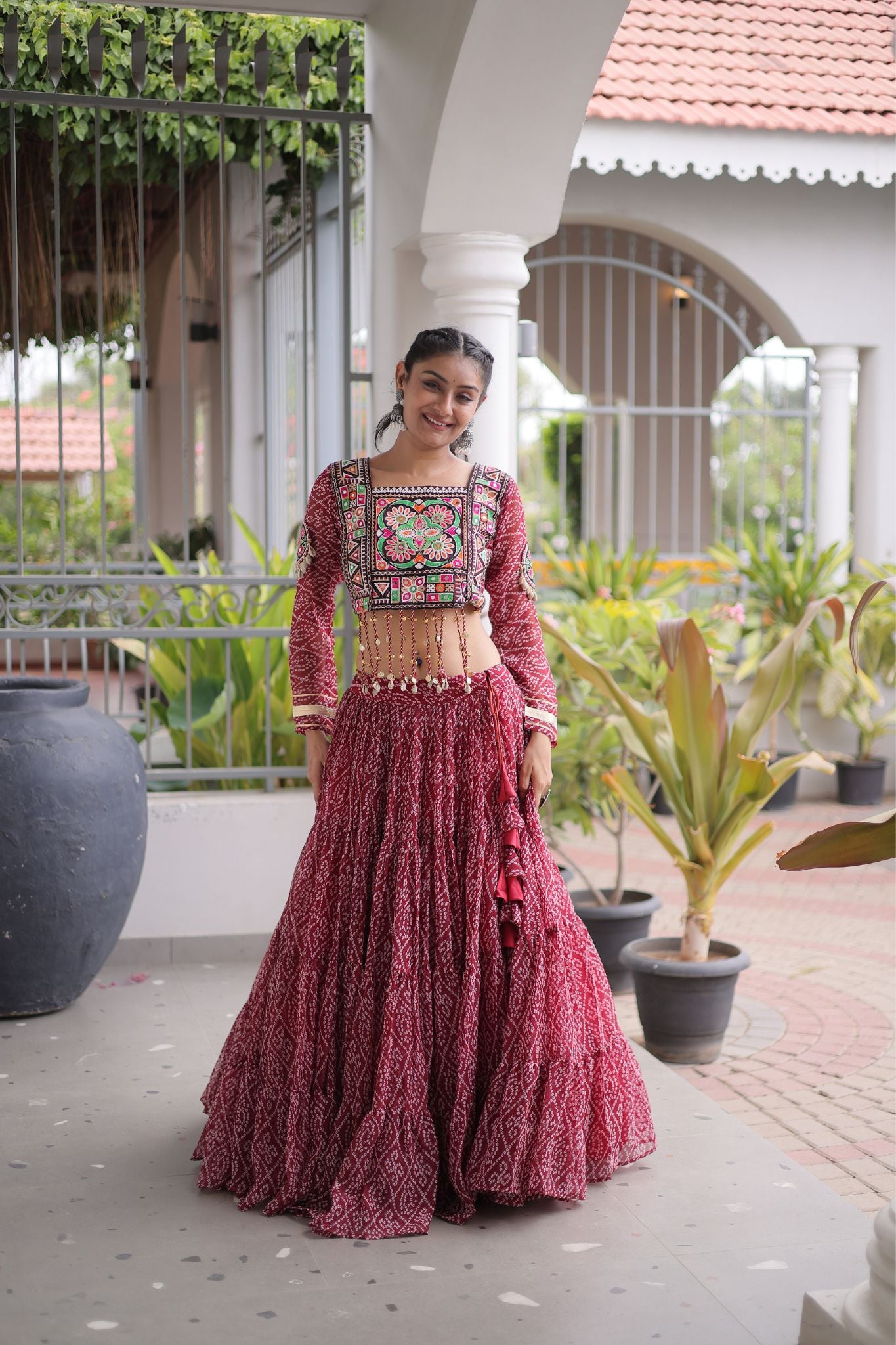 Raasrang Navratri Special Bandhani Print Lehenga Choli for Women with Kutchi Patchwork