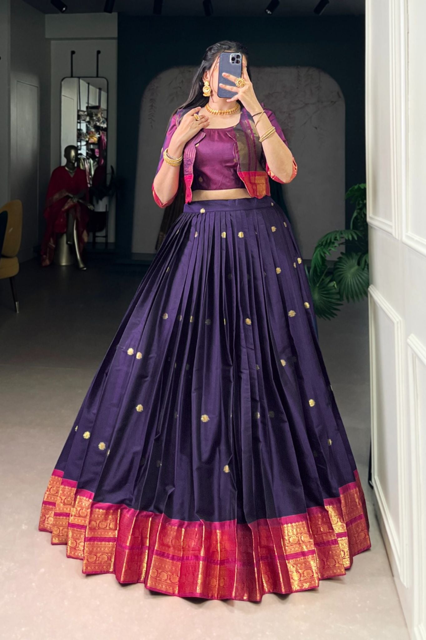 Premium Poly Cotton Zari Woven Lehenga Set – Perfect for Weddings & Celebrations
