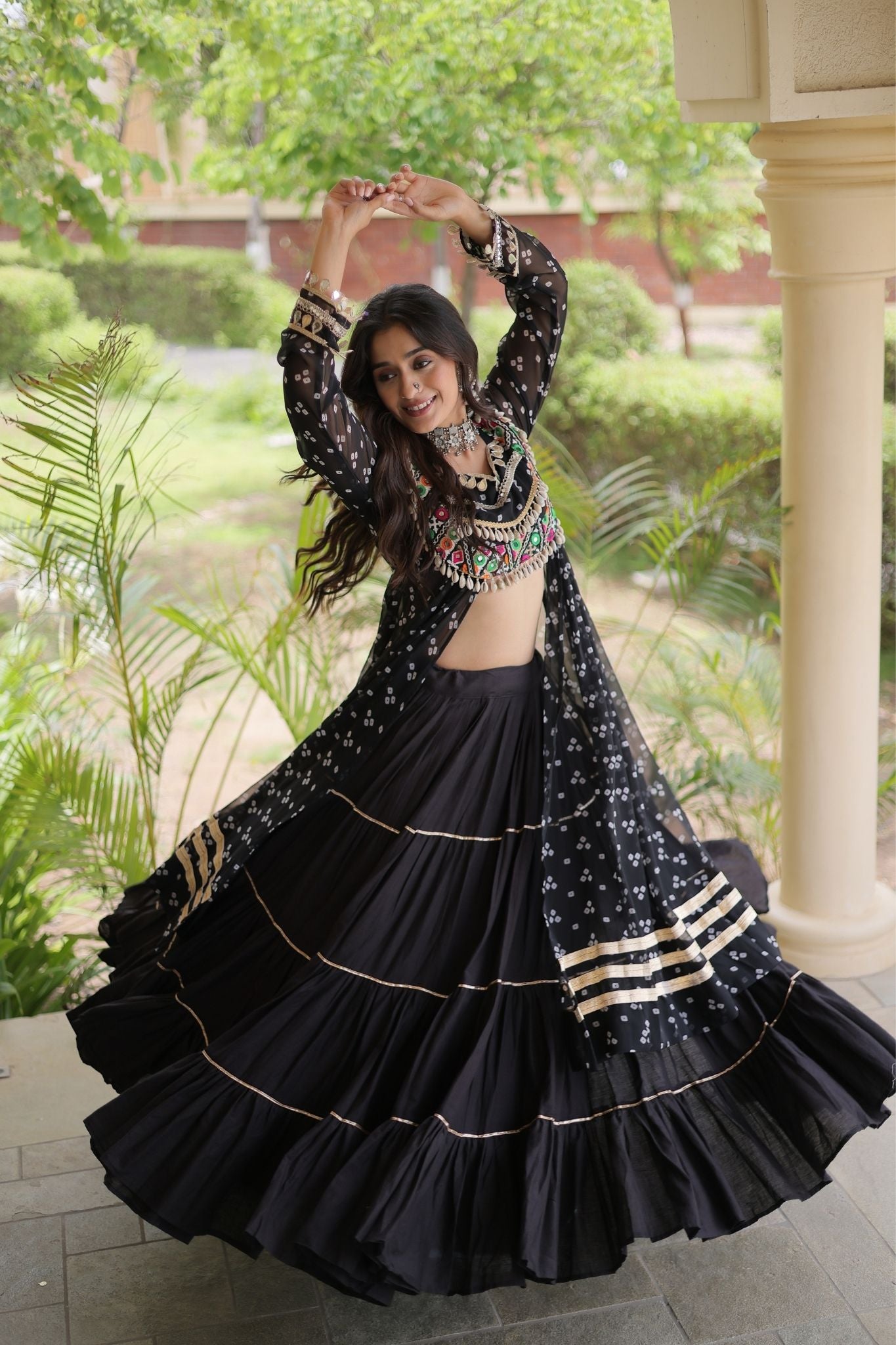 Raasrang Special Navratri Designer Kora Cotton Bandhani Print with Kutchi Patchwork Lehenga Choli