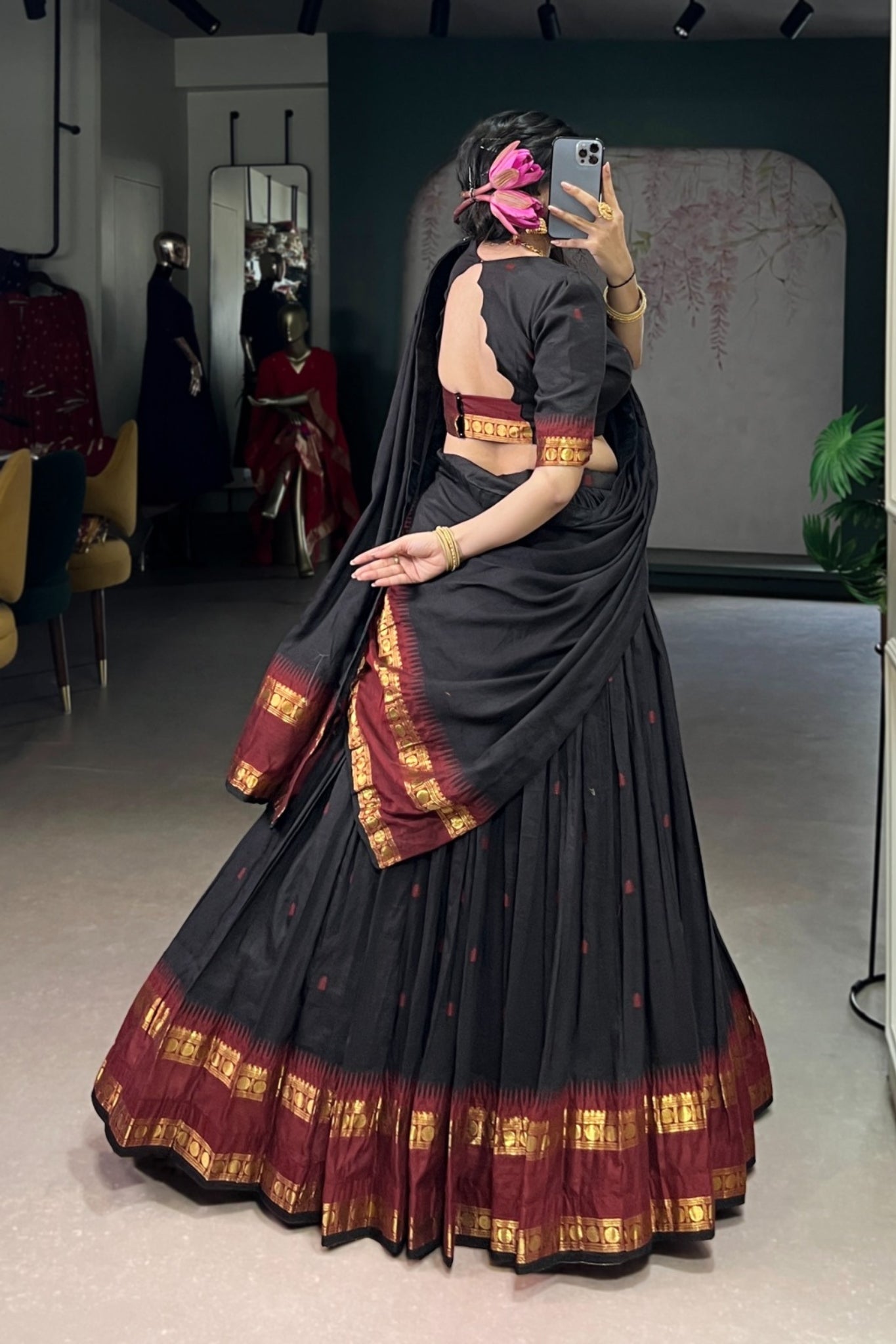 Pure Chanderi Zari Weaving Work South Indian Lehenga Choli