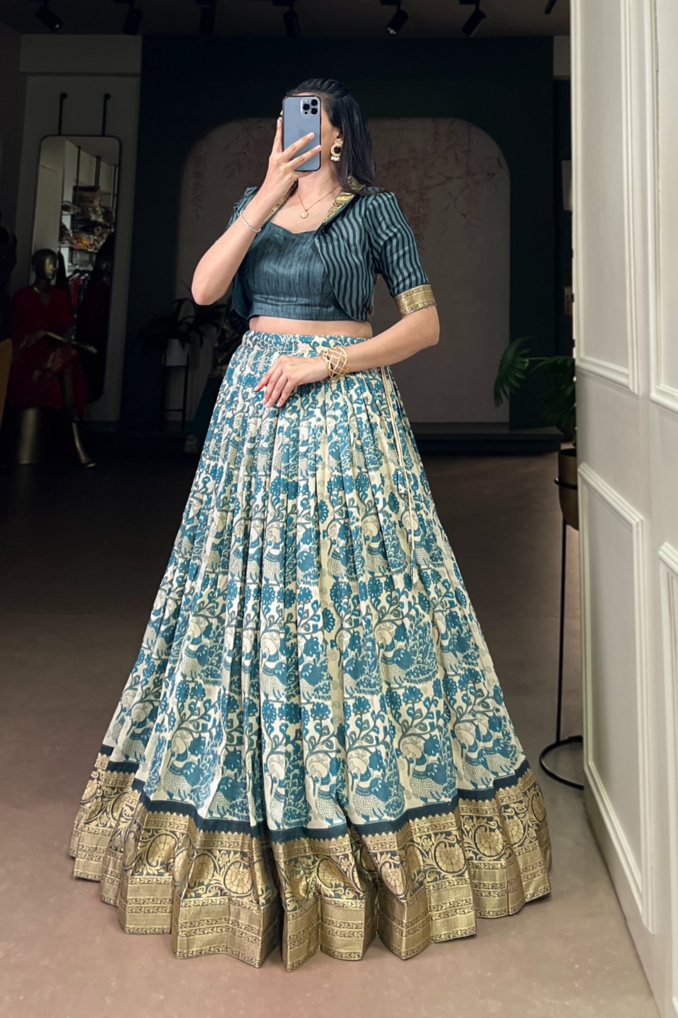 Handcrafted Tasar Silk Printed With Viscose Border Lehenga Choli