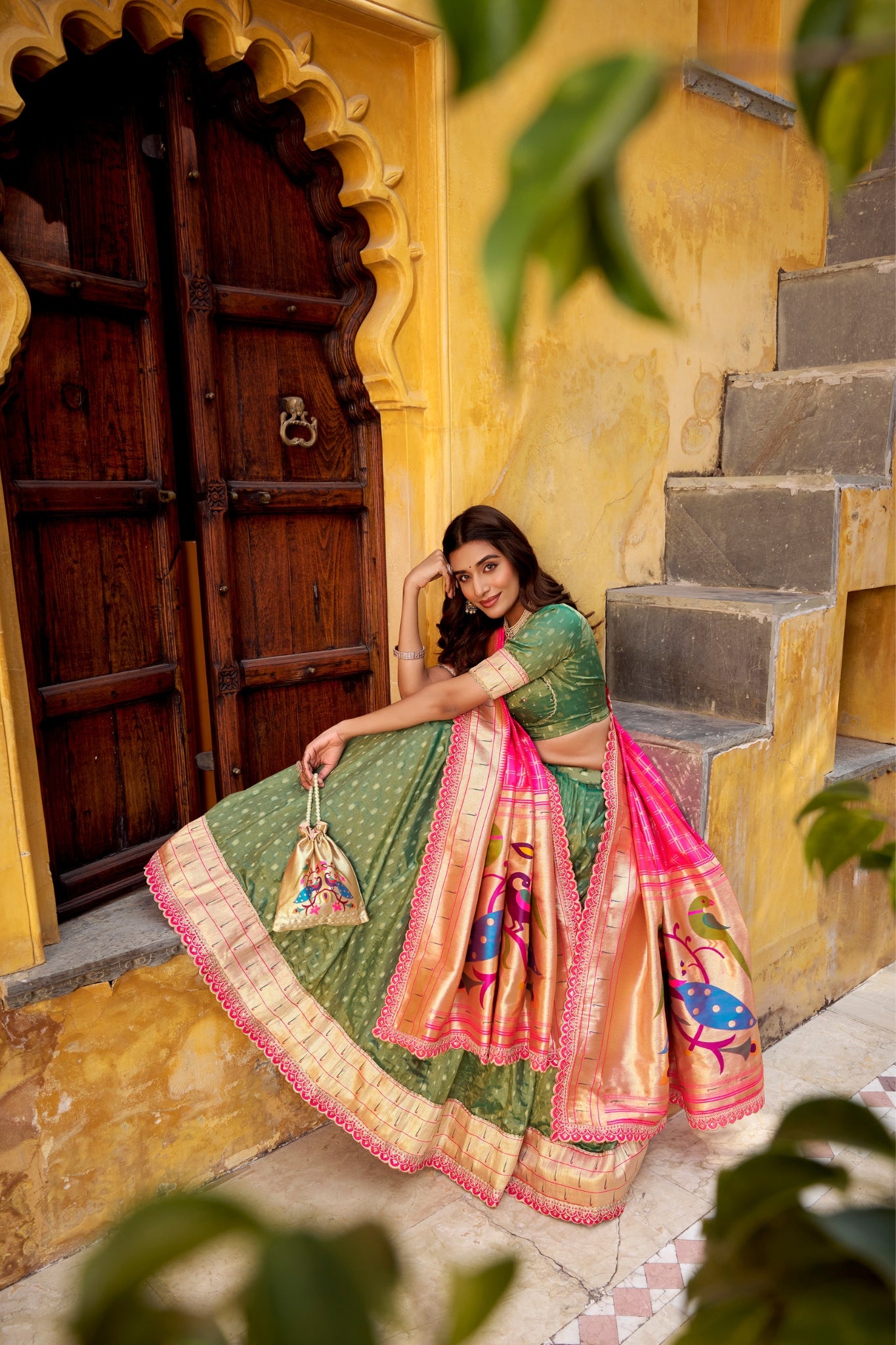 Designer Shimmer Organza Lehenga Set With Intricate Zari Weaving