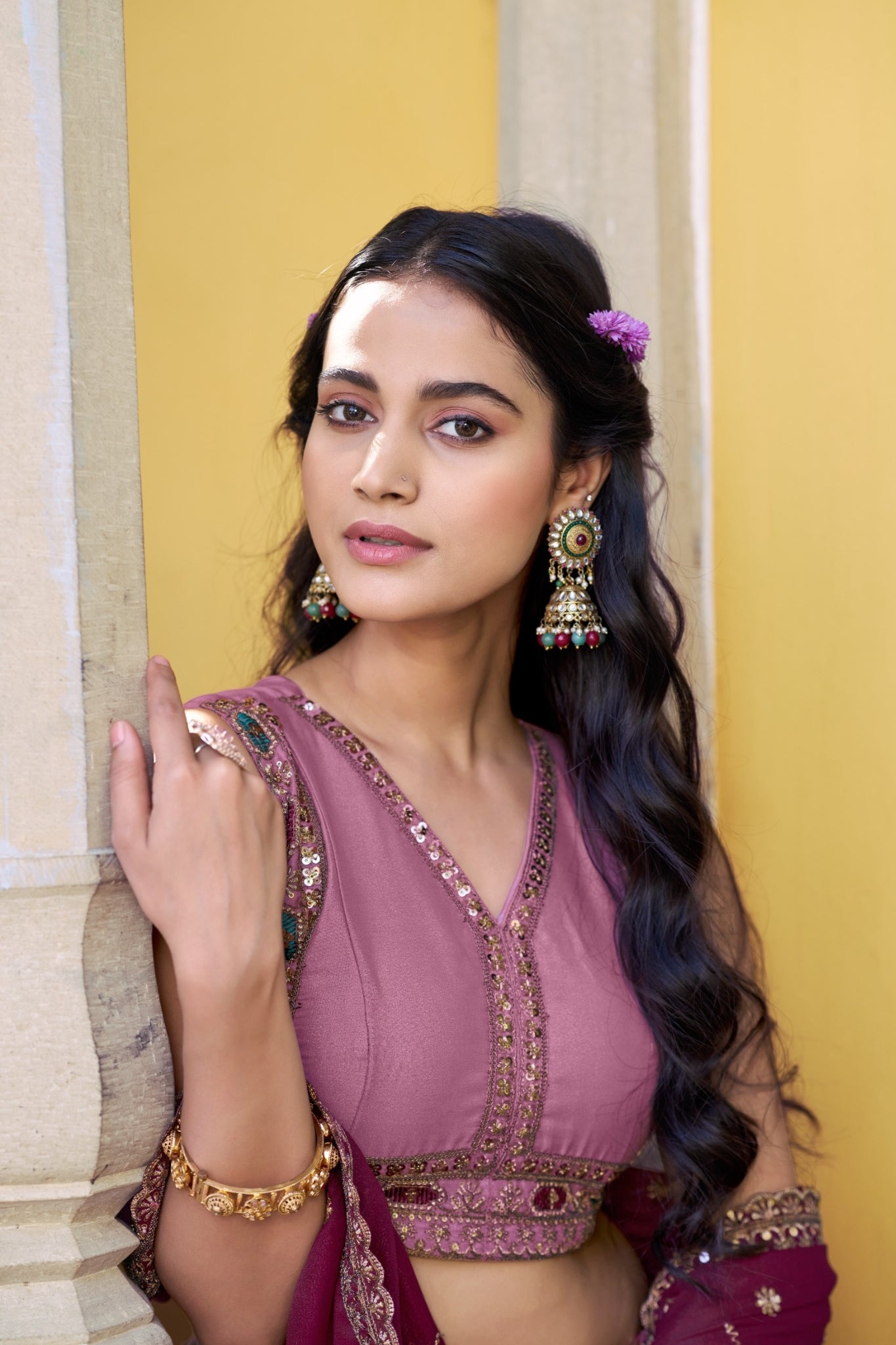 Embroidered Designer Wedding Star Georgette Lehenga Choli Set For Women