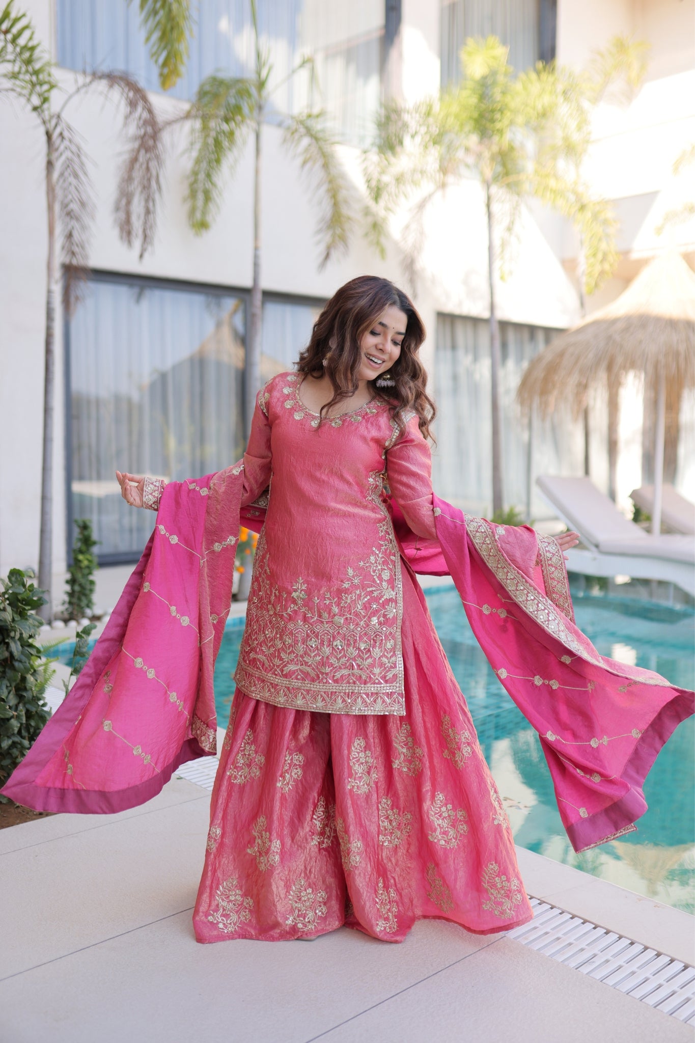 Premium Fendi Crush Designer Zari With Sequins Embroidery Suit Set