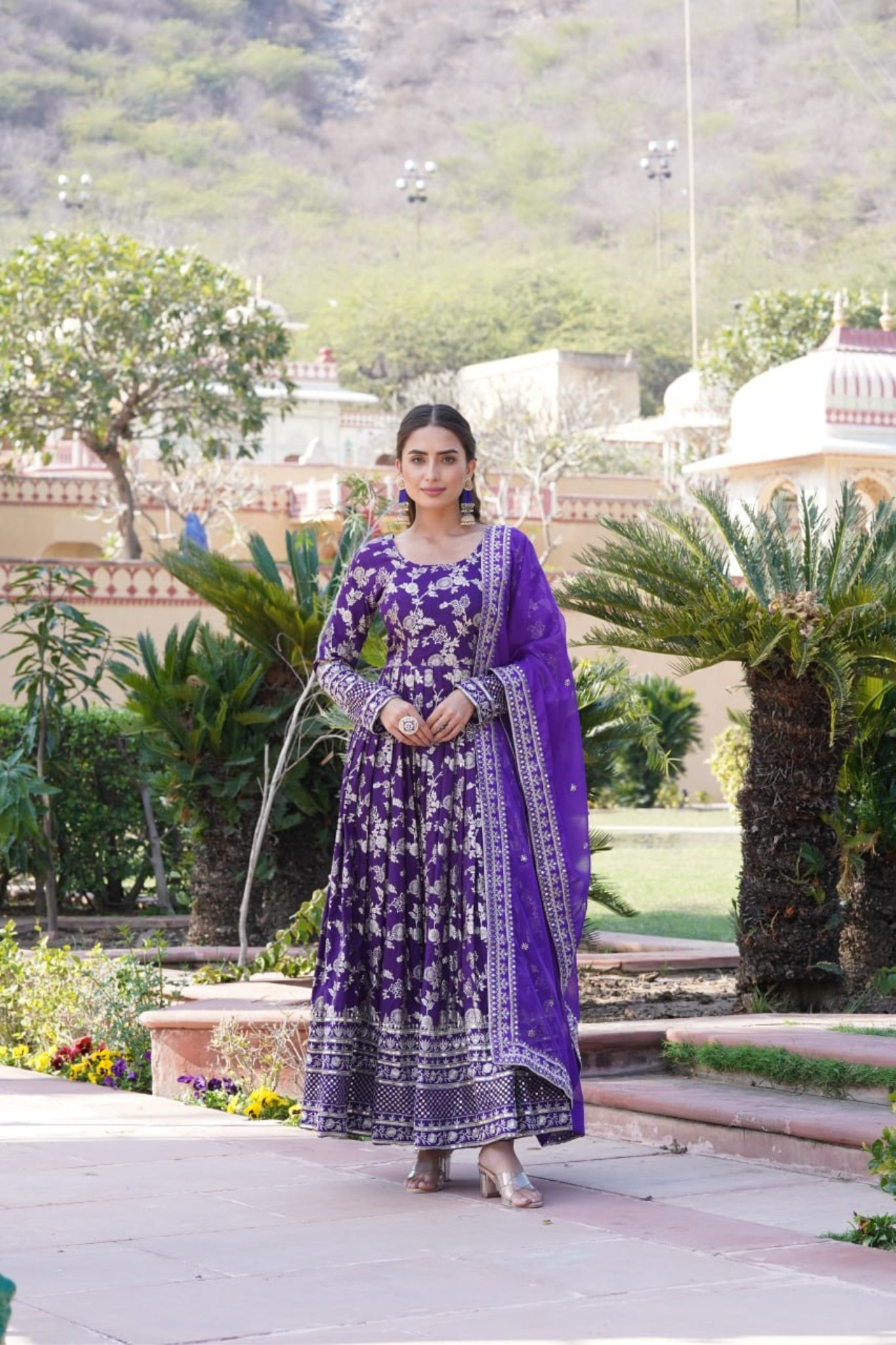 Jacquard With Sequins Embroidered Work Gown & Dupatta Set