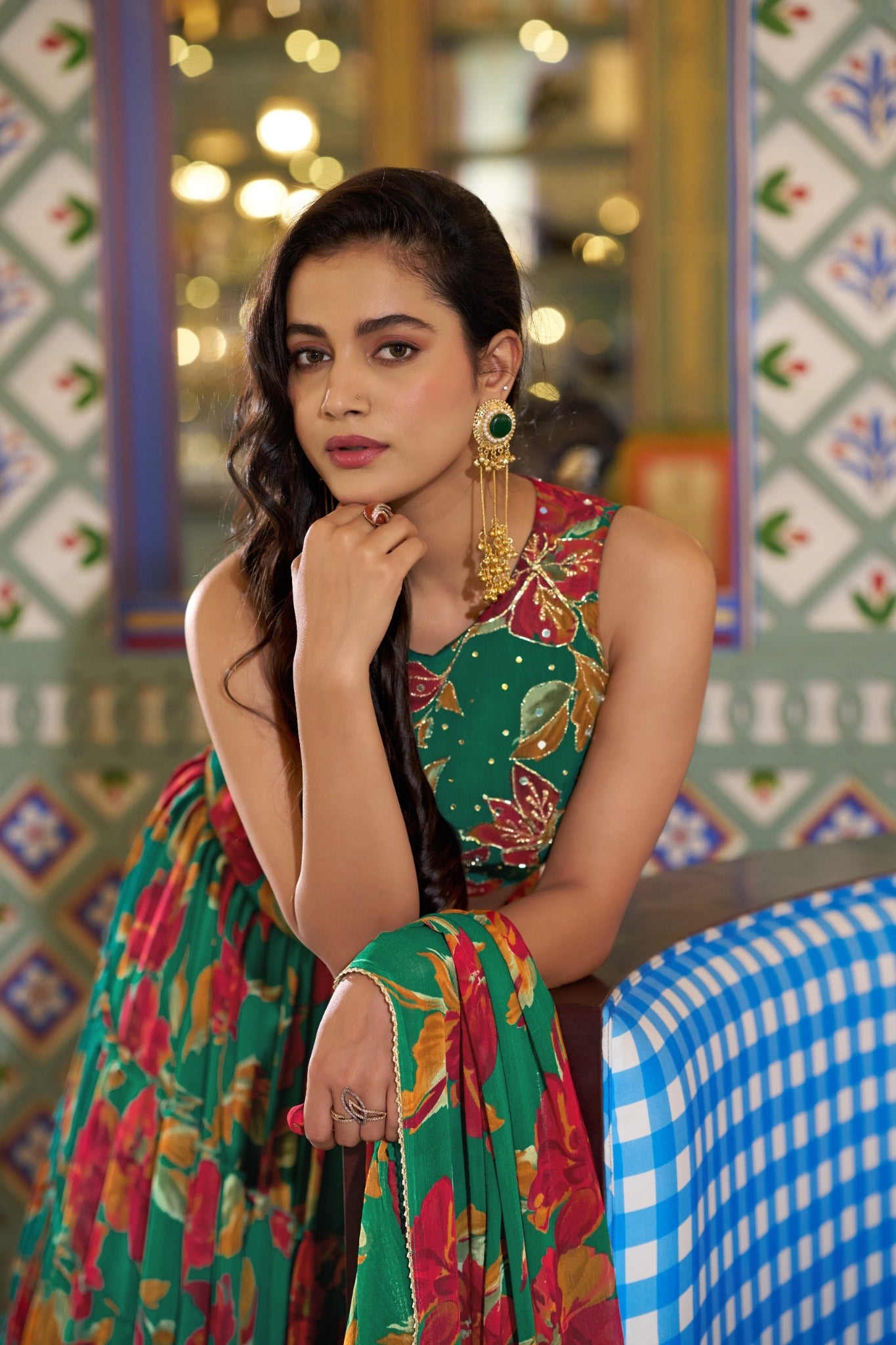 Floral Marble Print Lehenga Choli Set For Women