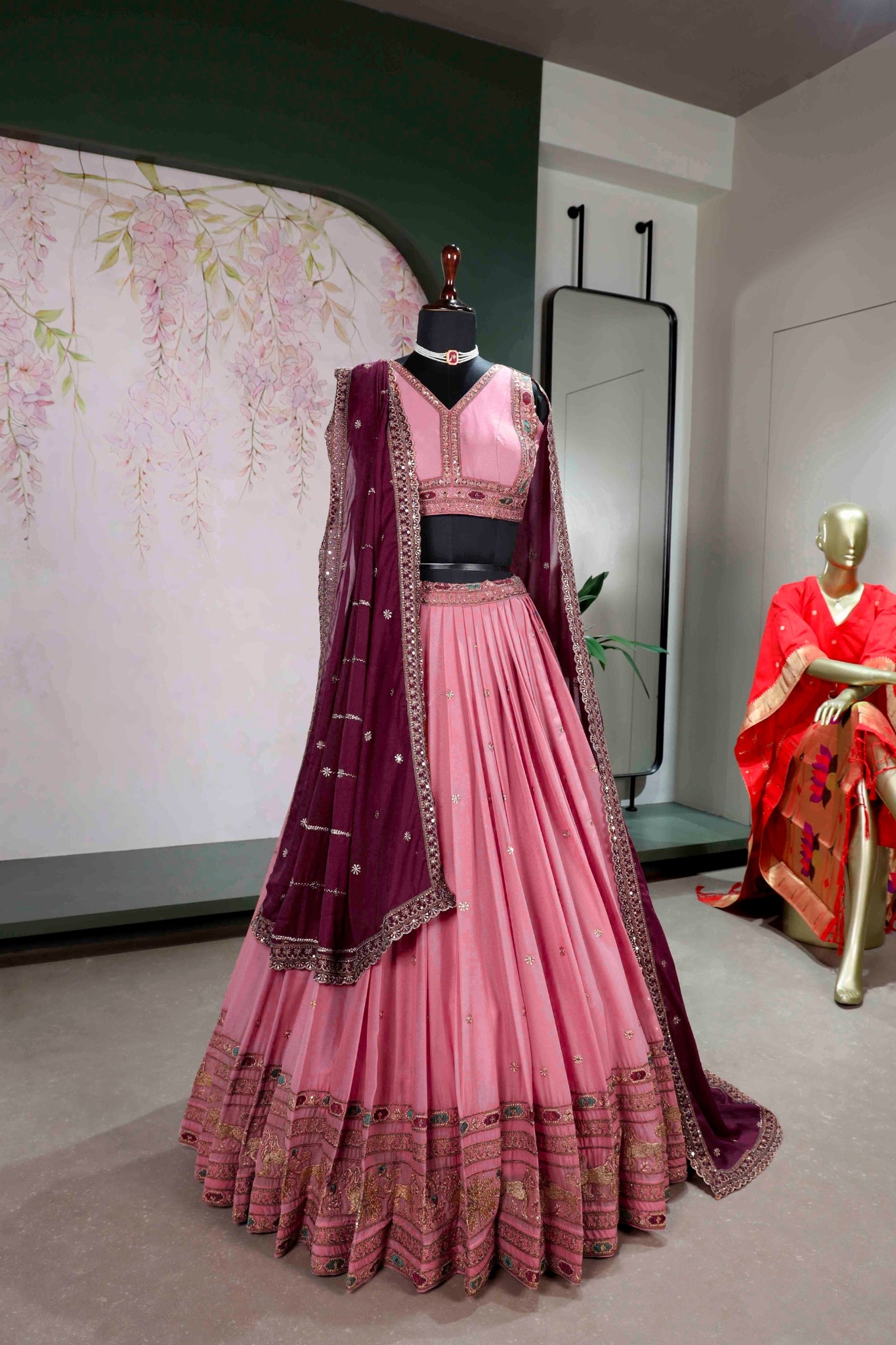 Embroidered Designer Wedding Star Georgette Lehenga Choli Set For Women