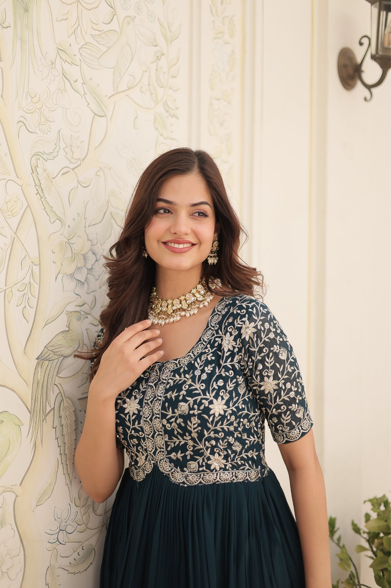 Designer Embroidery Zari Sequins Work Gown Set