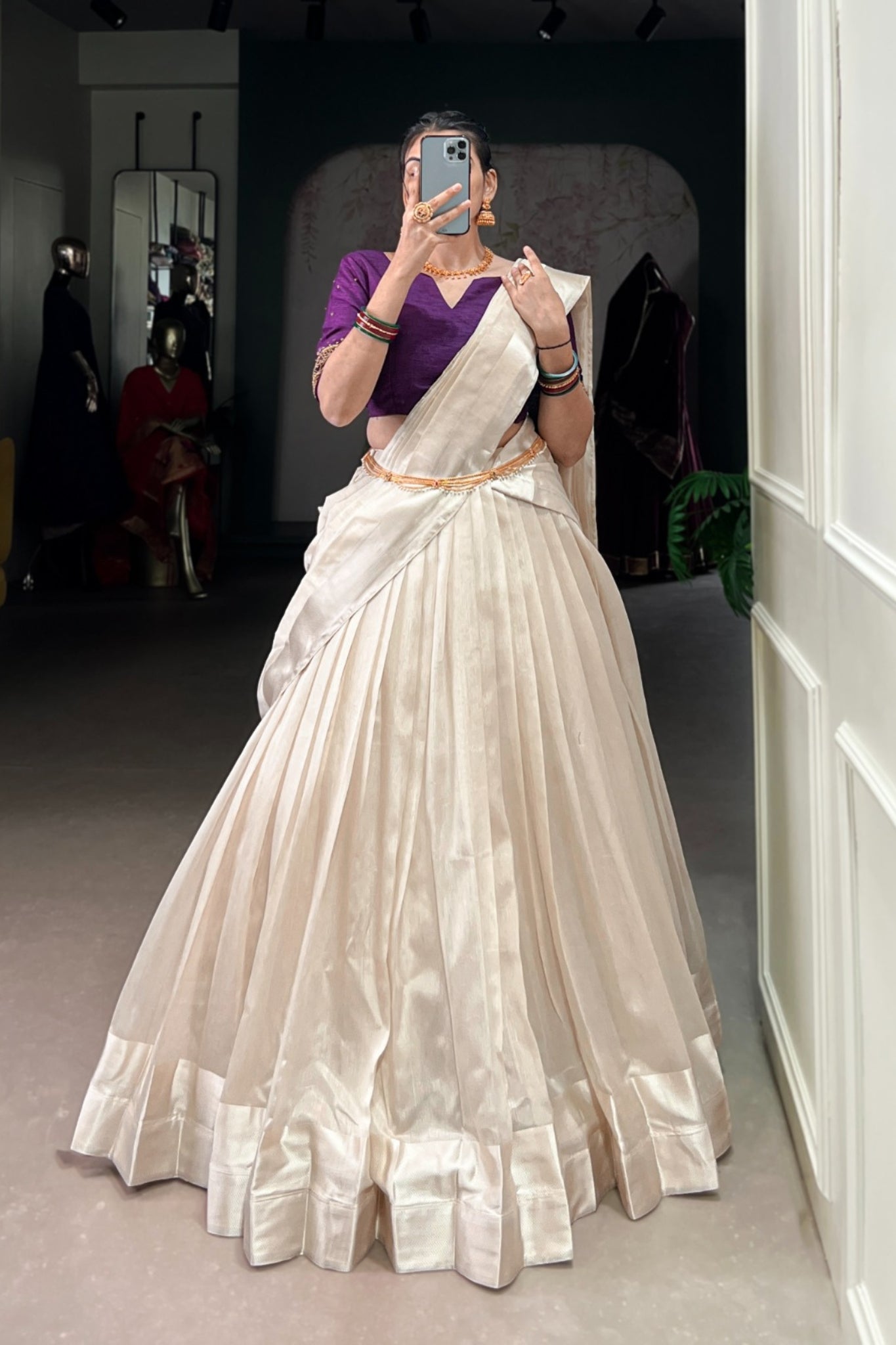 Designer Onam Special Lehenga Choli With Bead & Viscose Work