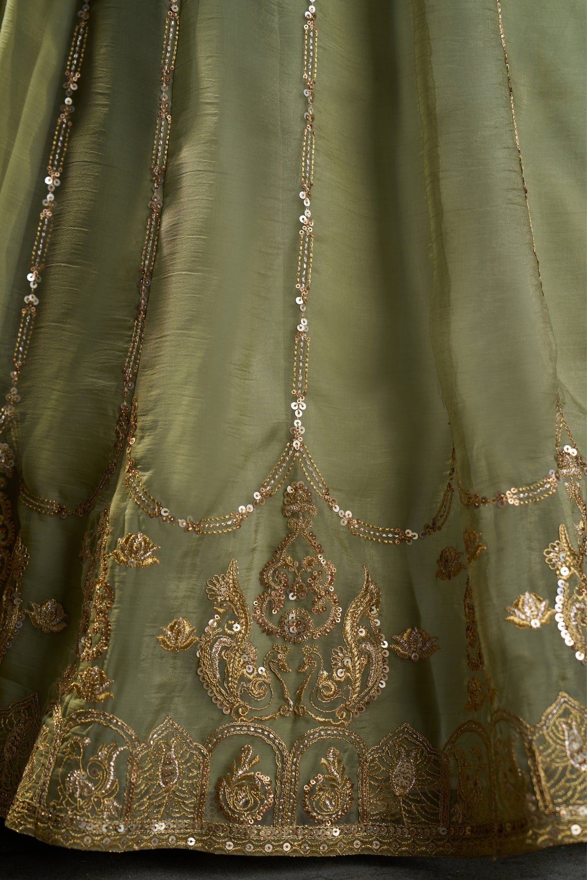 Pure Organza Embroidered Designer Sage Green Wedding & Festive Lehenga Choli With Sequin Work Dupatta
