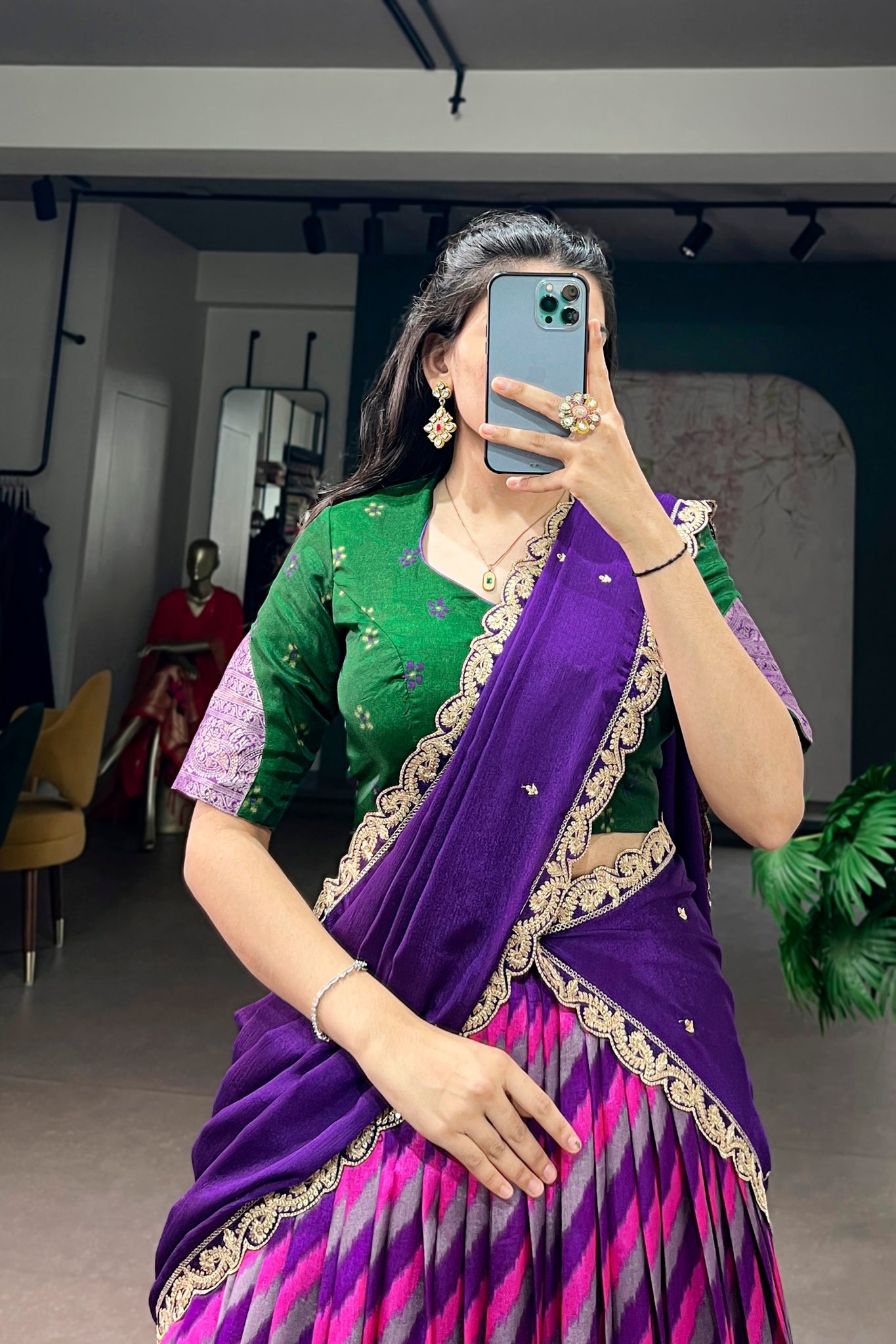 Designer Tasar Silk Leheriya Print Lehenga Choli