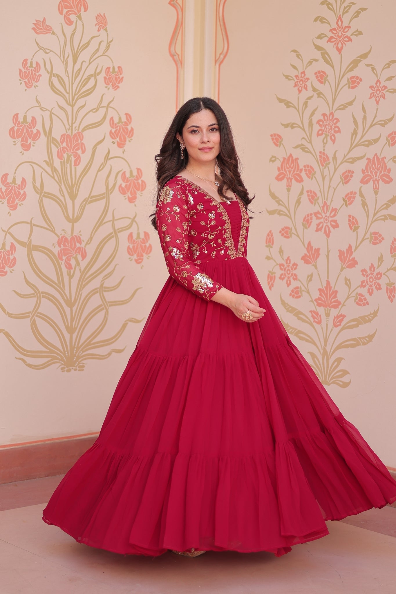 Sequins Zari Embroidered Work Wedding Designer Gown