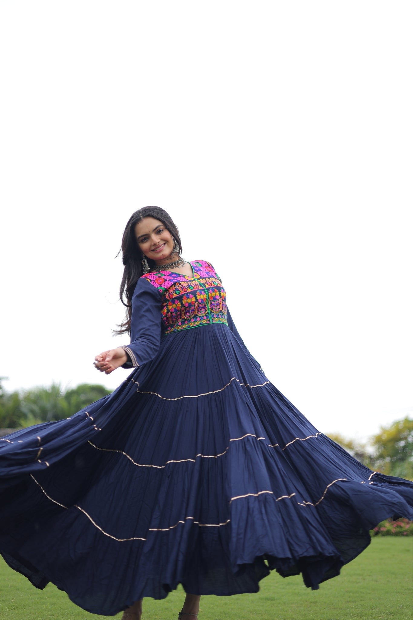 Kutchi Gamthi Embroidered With Mirror Hand Work Navratri Special Gown