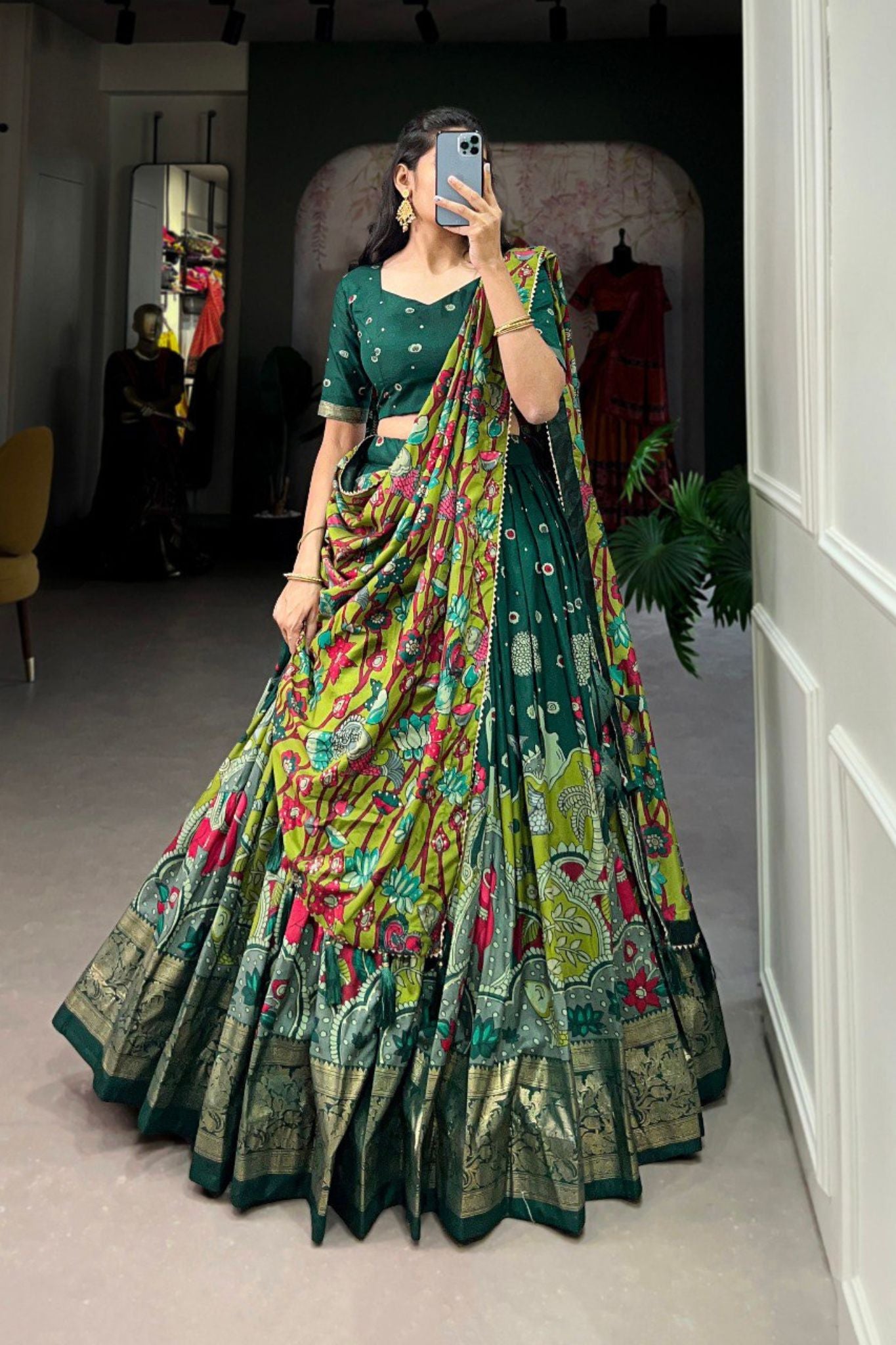 Kalamkari Print With Foil Work Lehenga Choli