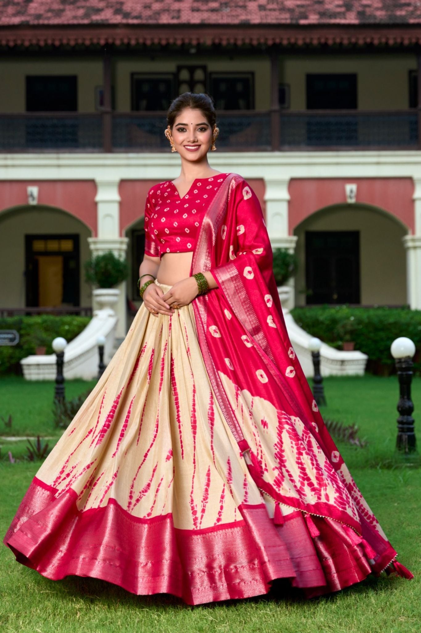 Bandhej With Shibori Printed Dola Silk Lehenga Choli