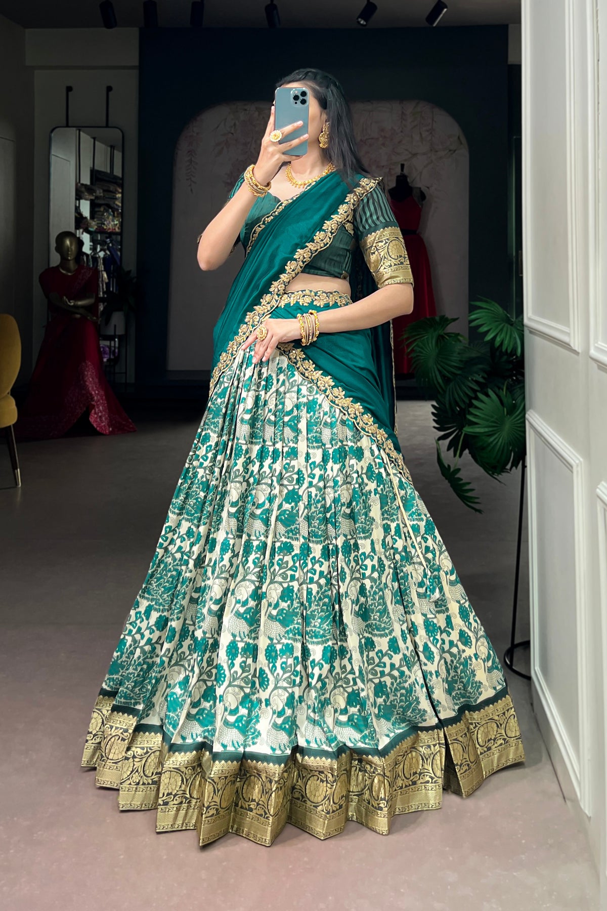 Designer Peacock Floral Print Half Saree Lehenga Choli