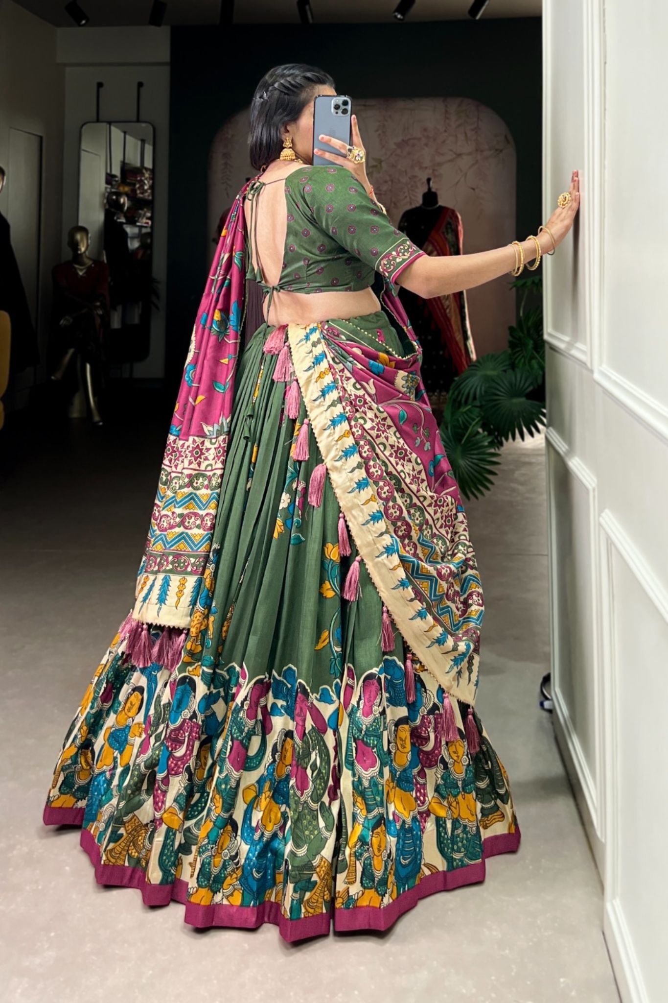 Kalamkari Printed Tussar Silk  Traditional Lehenga Choli