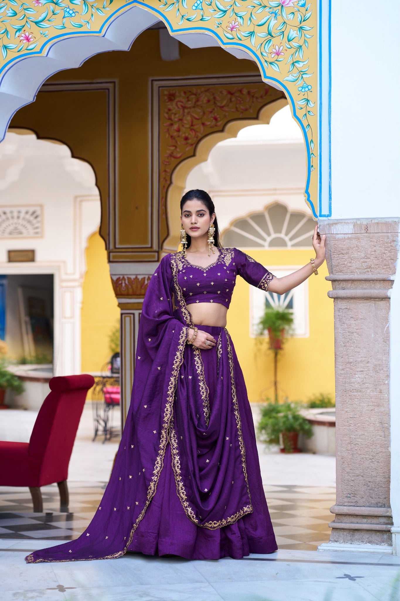 Designer Silk Lehenga Choli For Women With Sequins Thread Embroidery Dupatta
