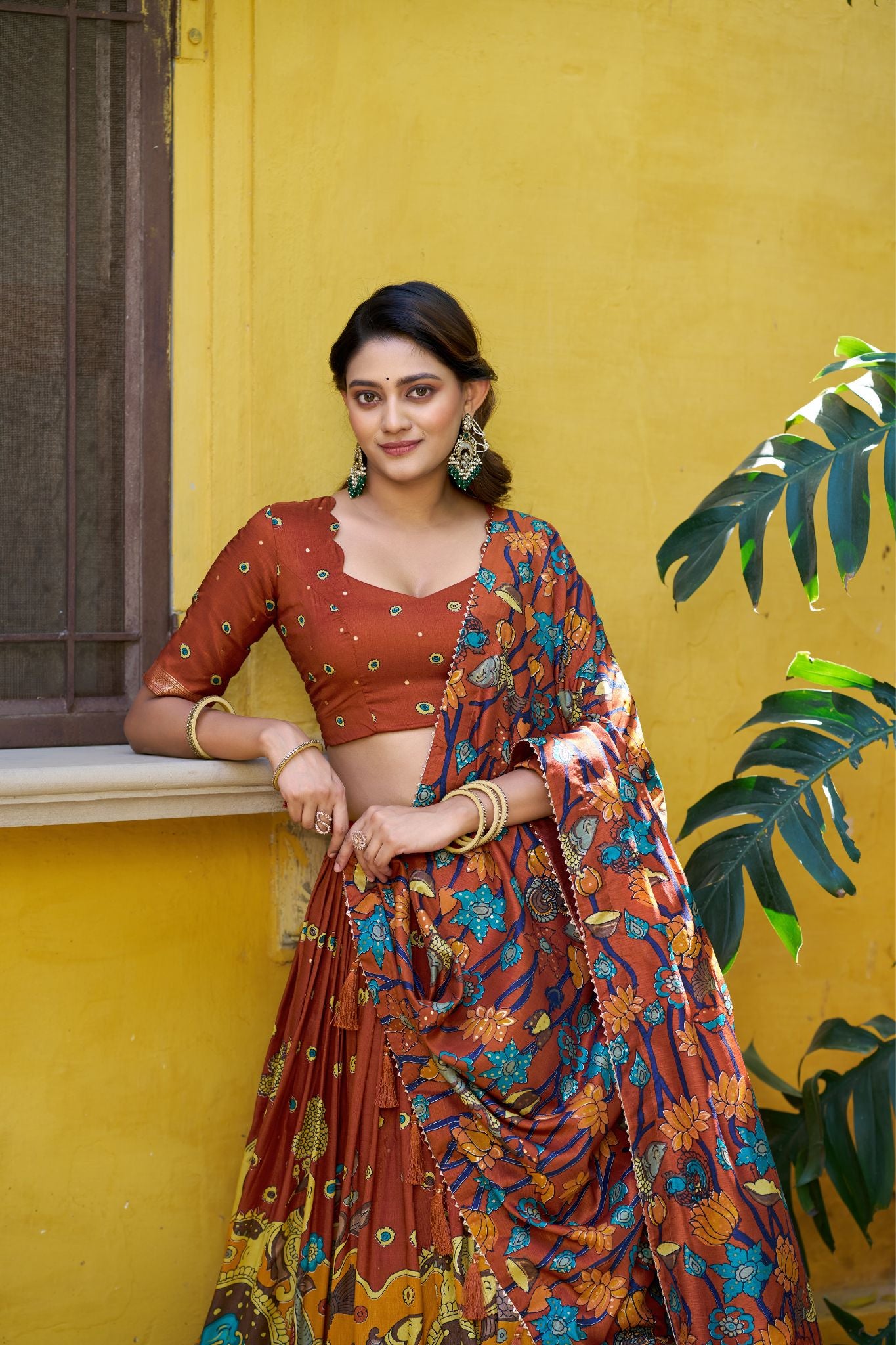 Kalamkari Print With Foil Work Lehenga Choli