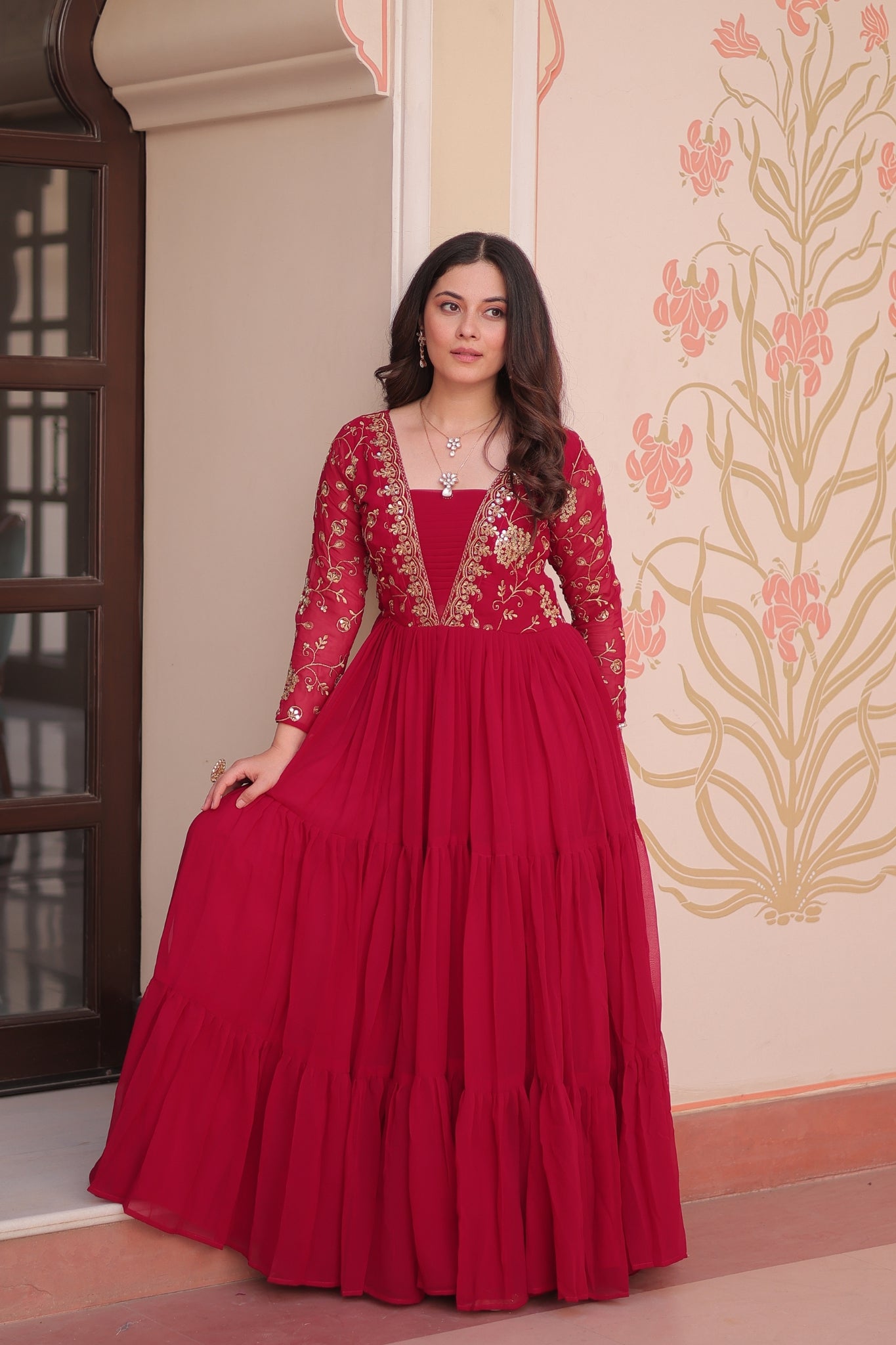 Sequins Zari Embroidered Work Wedding Designer Gown