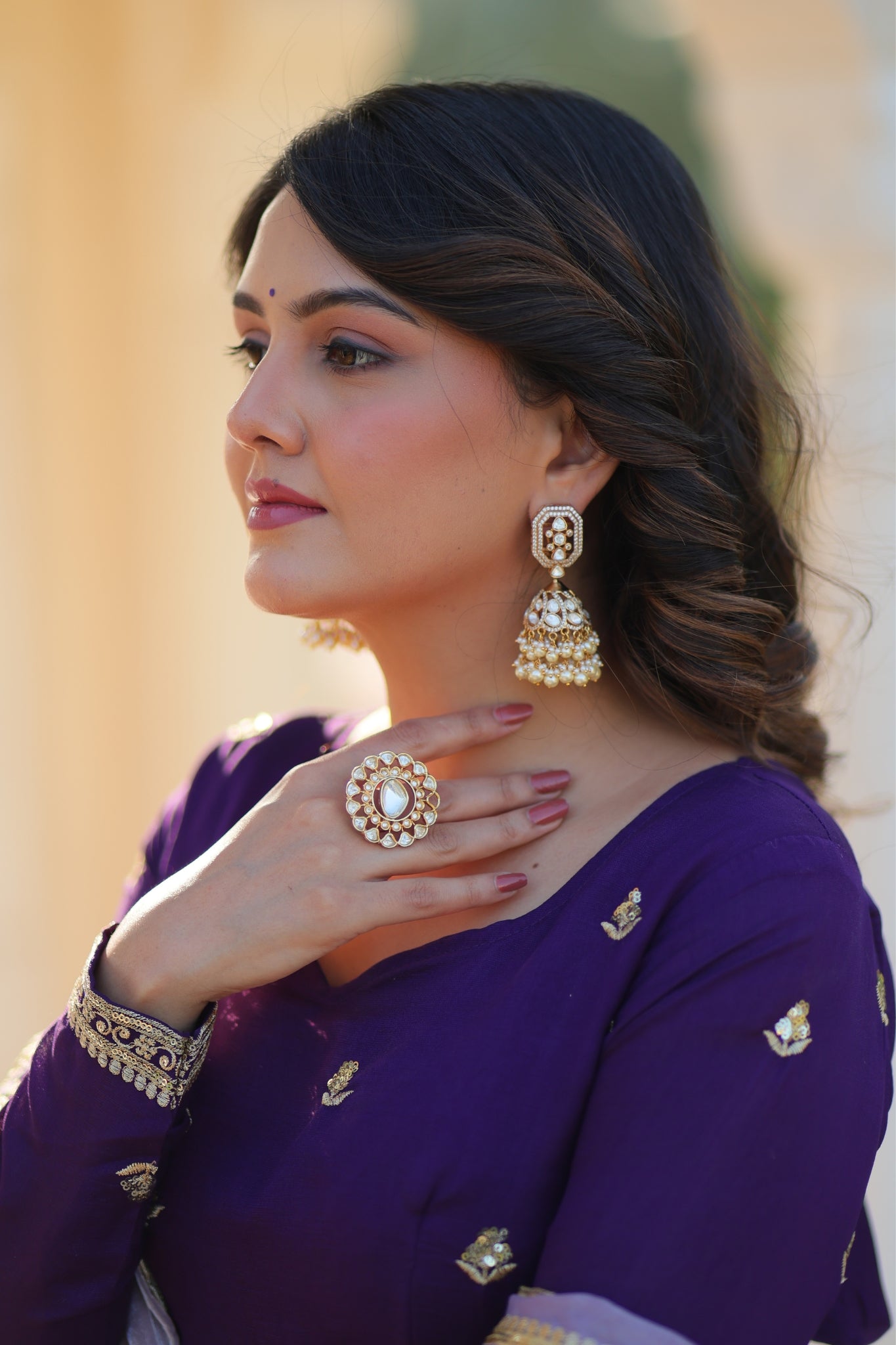 Purple Star Georgette With Embroidered Designer Gown