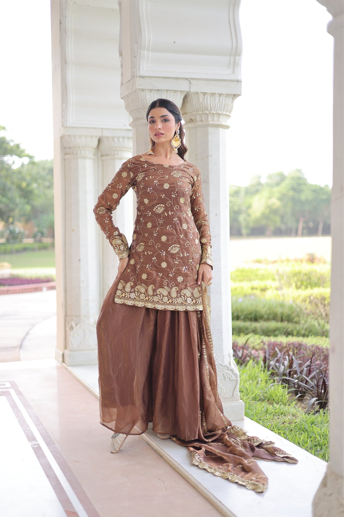 Premium Fendy Sharara Set with Rich Sequins Zari Embroidery