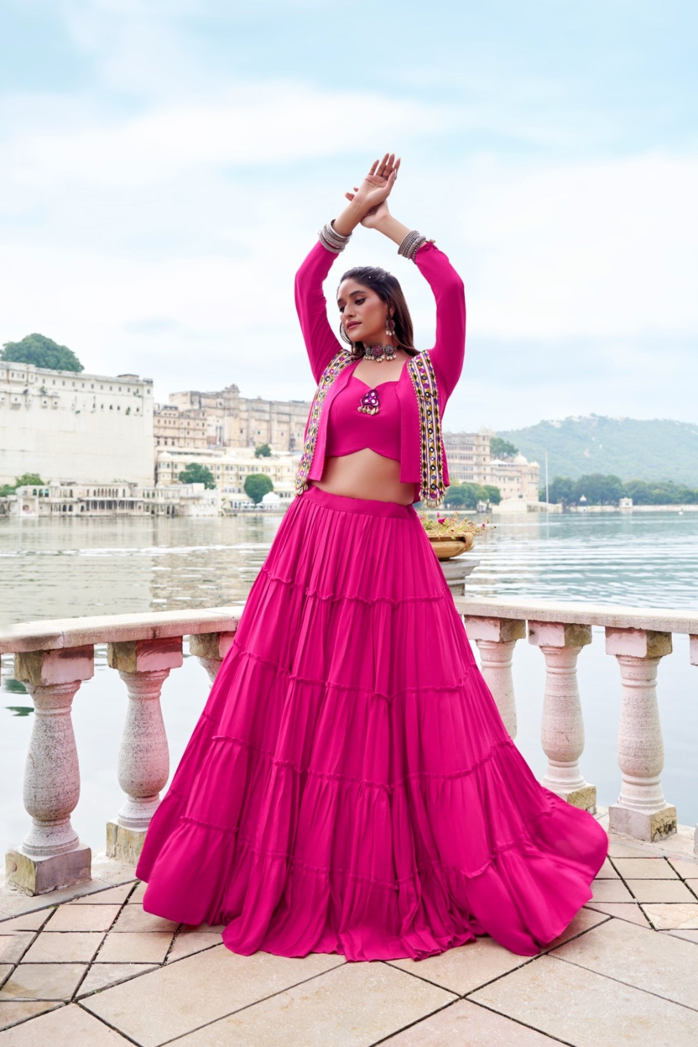 Pure Rayon Mirror Gamthi Work Navratri Lehenga Choli Set