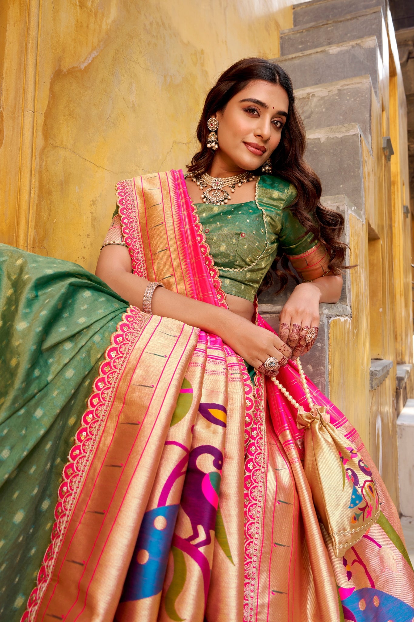 Designer Shimmer Organza Lehenga Set With Intricate Zari Weaving