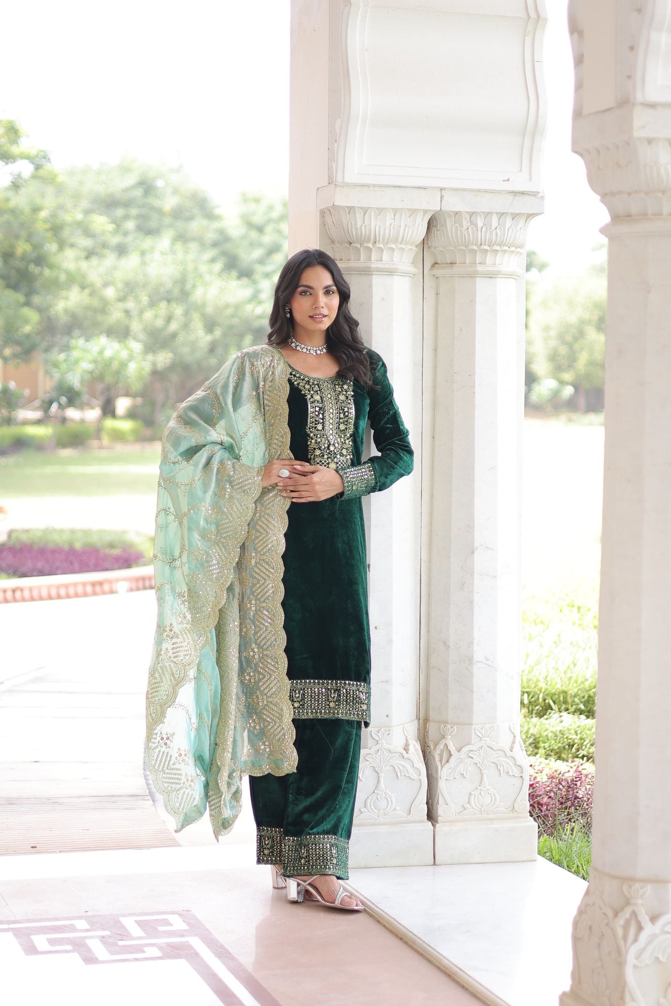 Eid Exclusive Velvet Sequin Embroidered Outfit – Shine In Festive Luxury