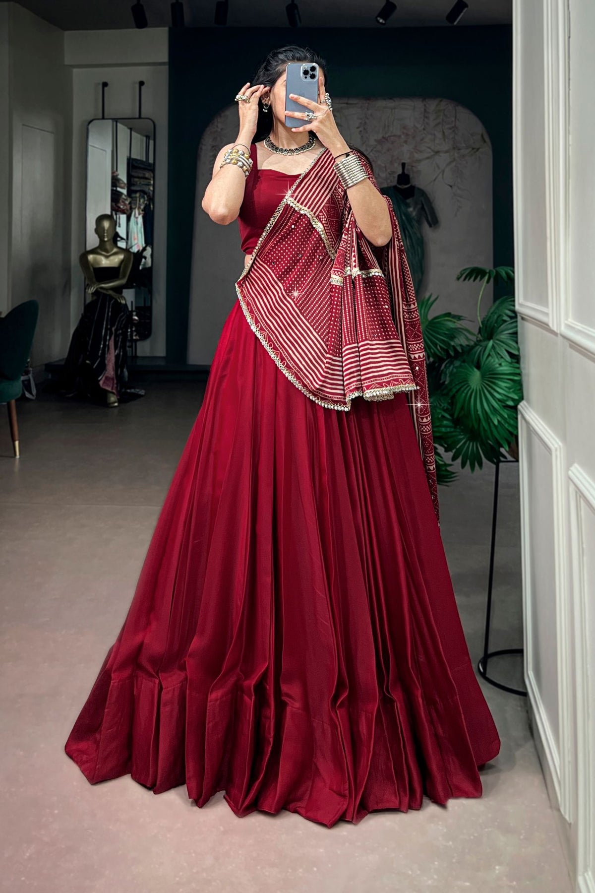 Navy Blue Navratri Designer Lehenga Choli With Printed Satin Dupatta