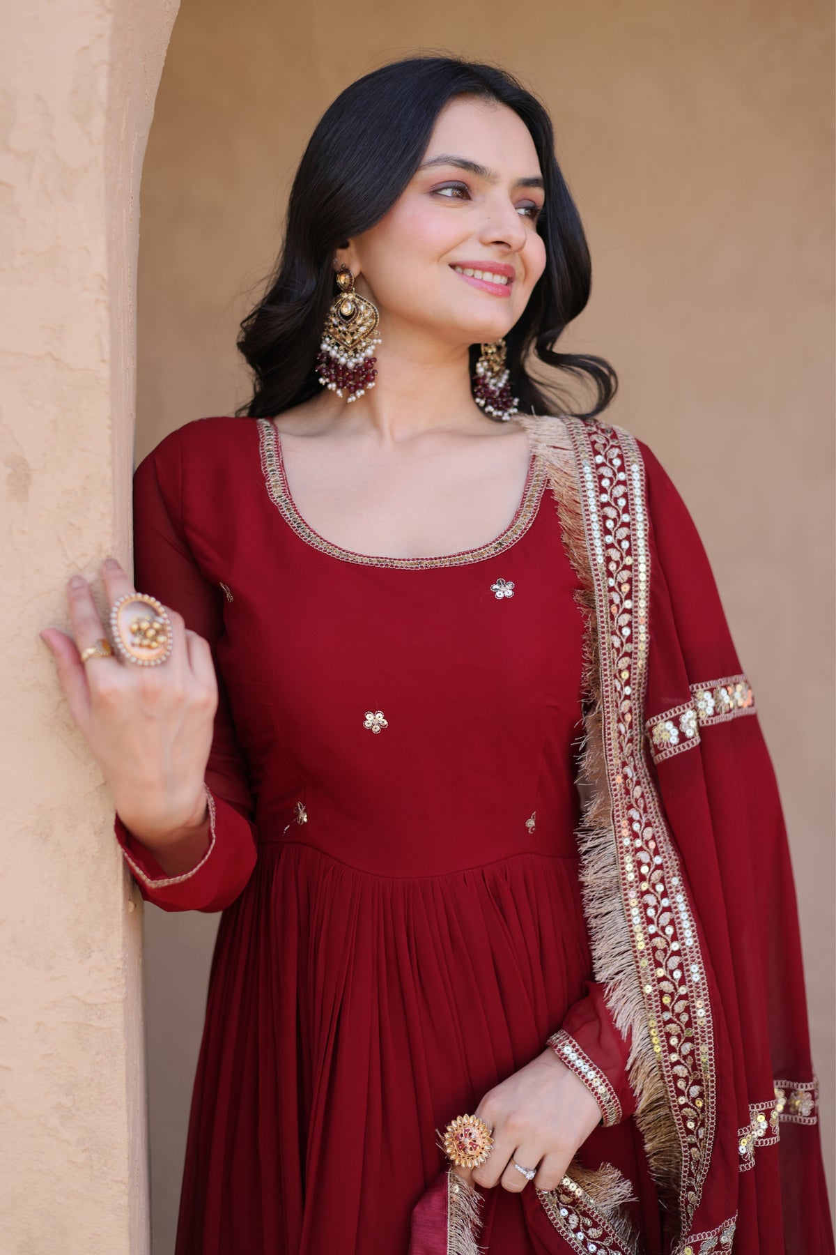 Designer Faux Blooming Anarkali Gown With Dupatta Set