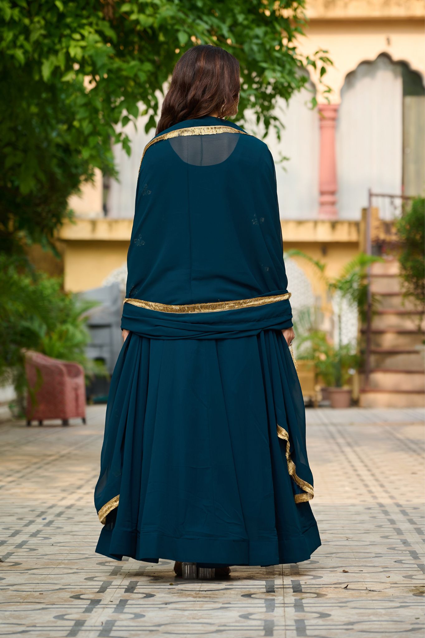 Ethnic Stylish Crafted Multi Thread Embroidered Work Gown With Dupatta Set