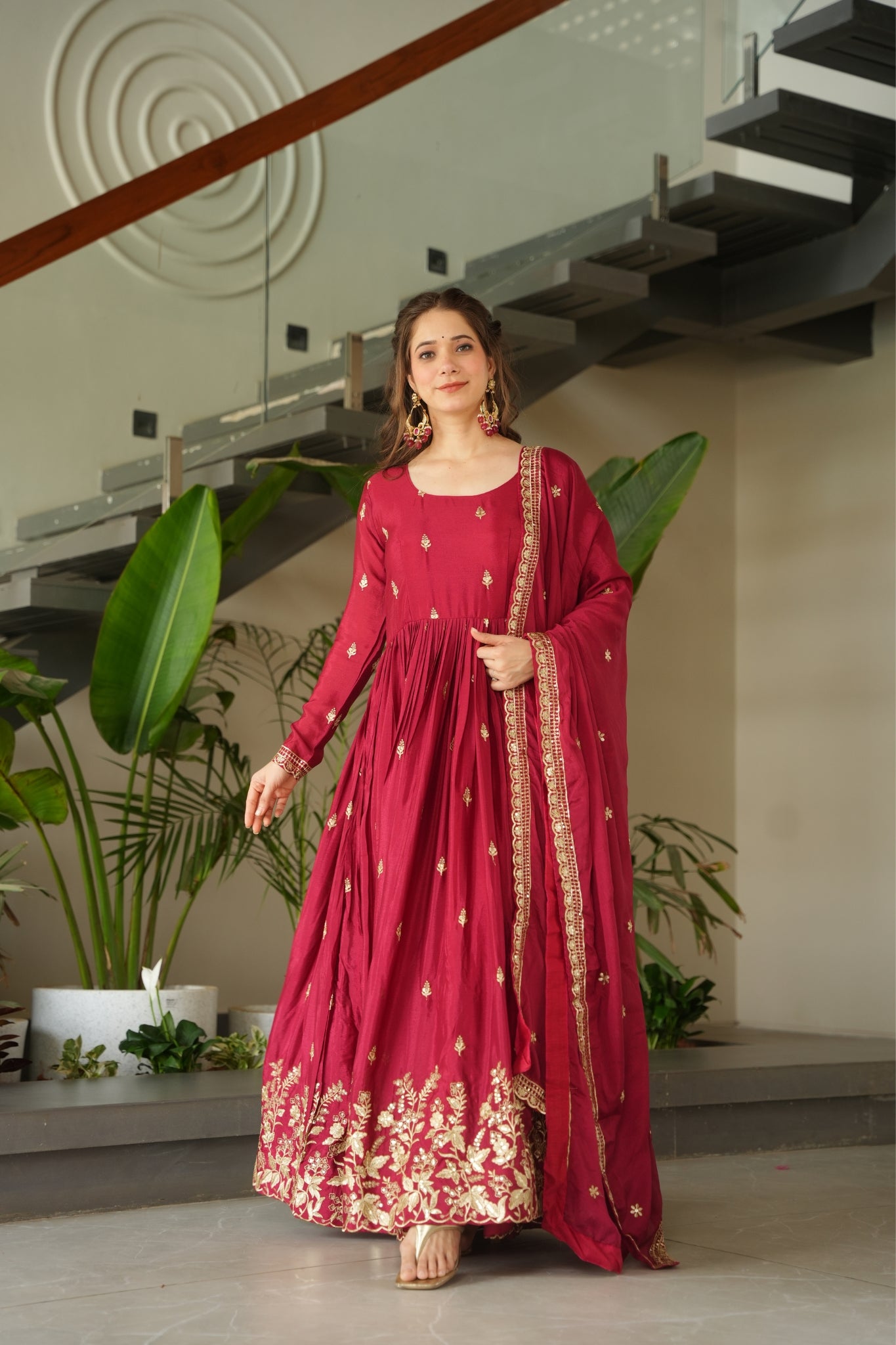 Wedding Designer Embroidered Zari Sequins Work Gown