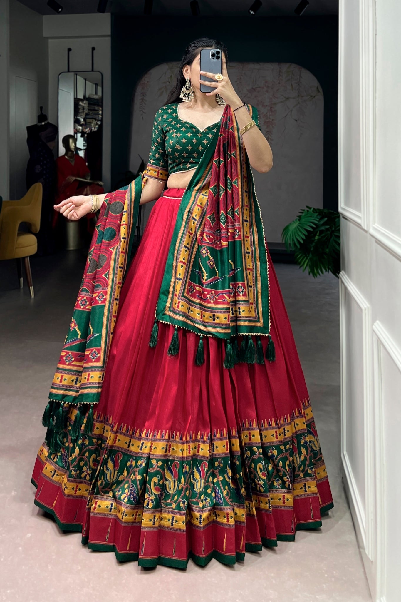 Premium Printed Festive Tasar Silk Lehenga Choli Set For Women