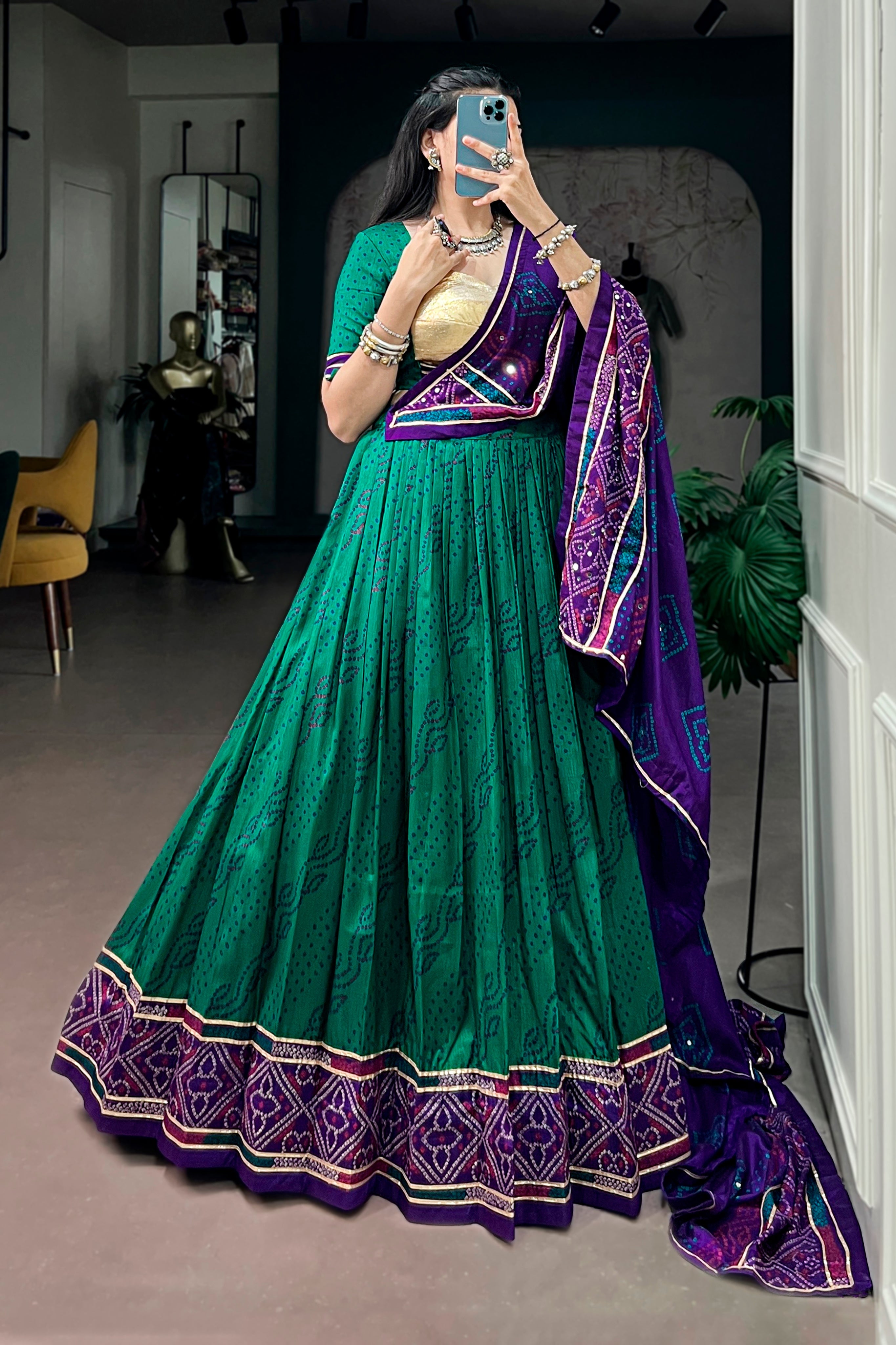 Tasar Silk Bandhani Print Designer Lehenga Choli for Navratri