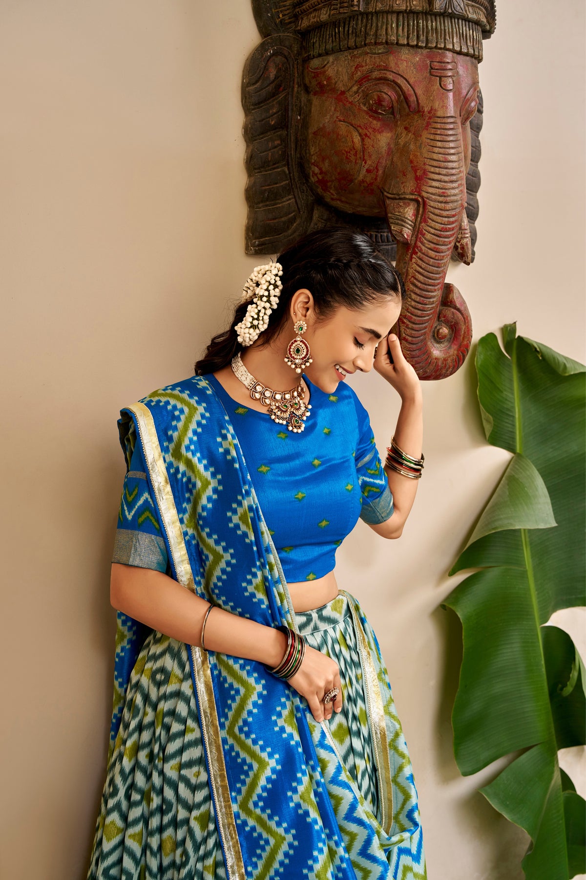 Tasar Silk Ikat Print Designer Lehenga Choli