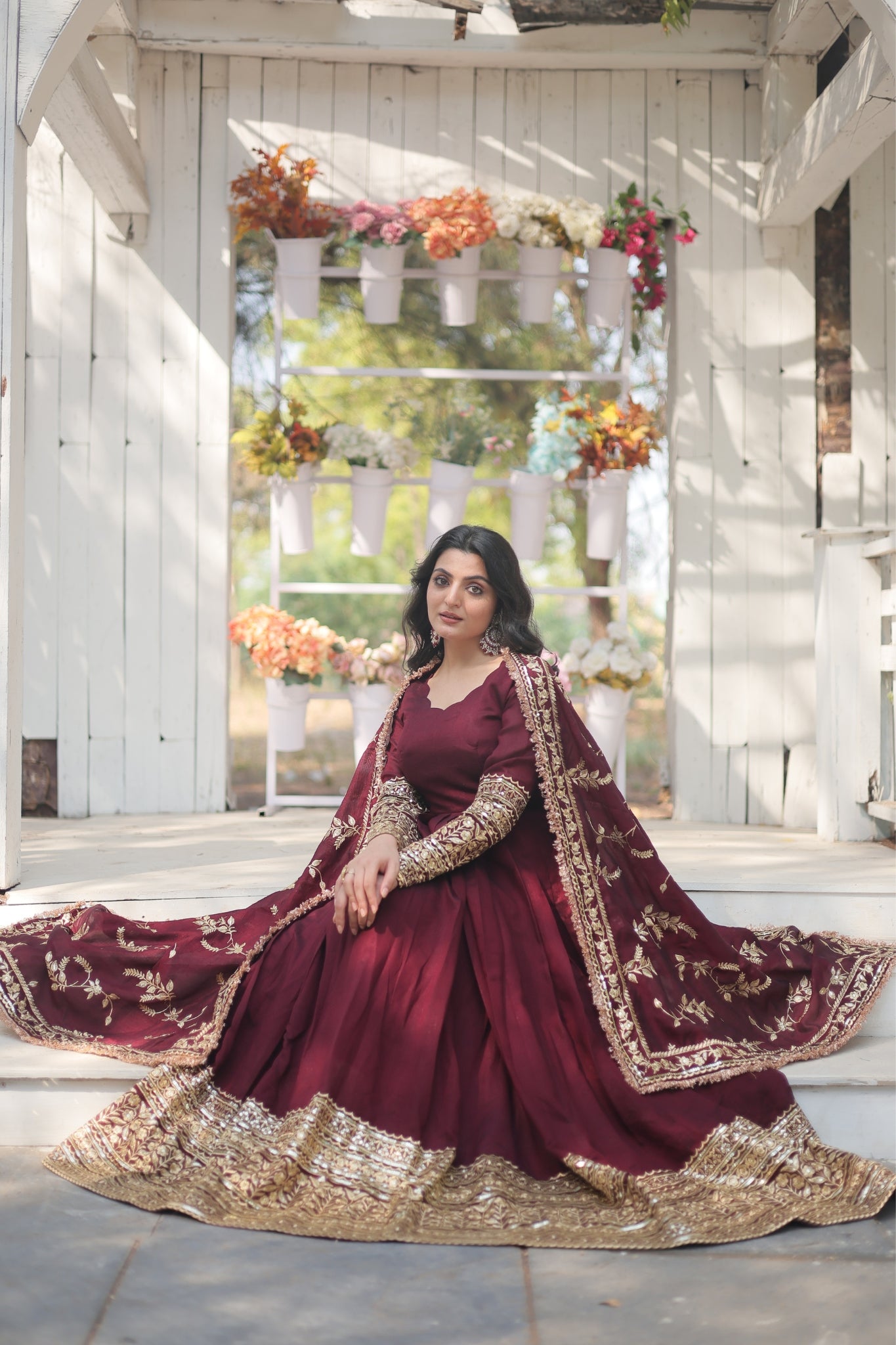 Stunning Premium Dark Maroon Anarkali Set