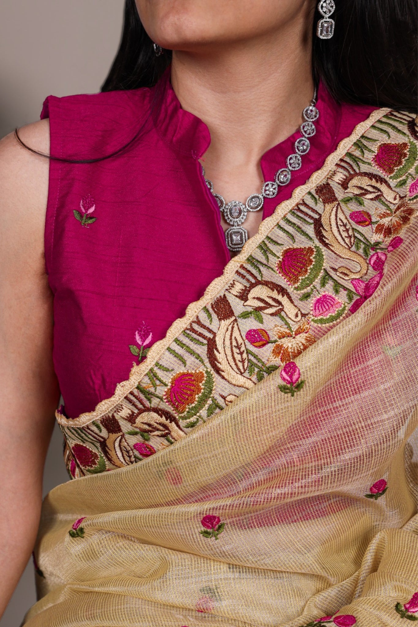 Luxury Zari Kota Tissue Designer Saree With Thread Embroidery Work