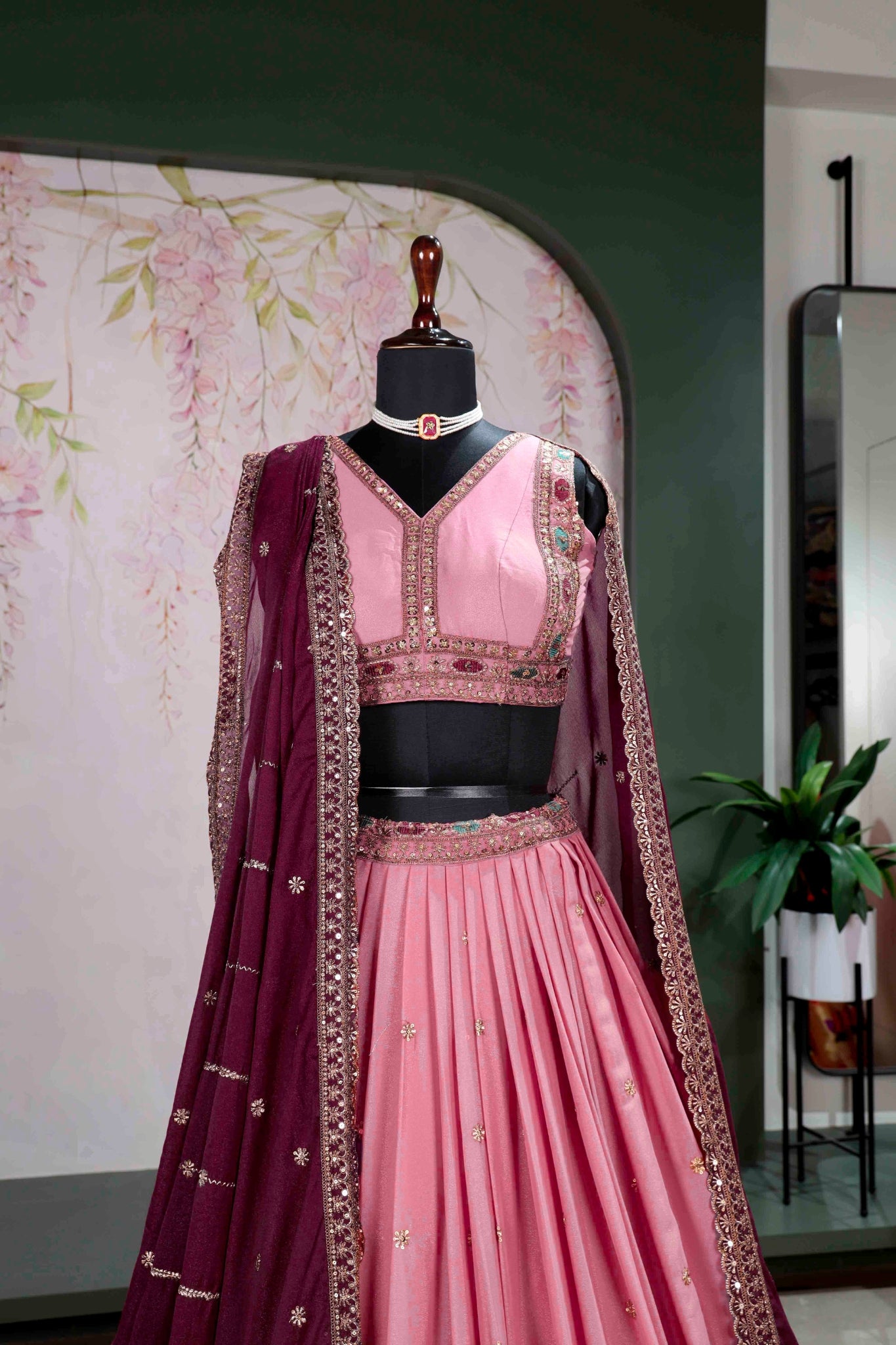 Embroidered Designer Wedding Star Georgette Lehenga Choli Set For Women