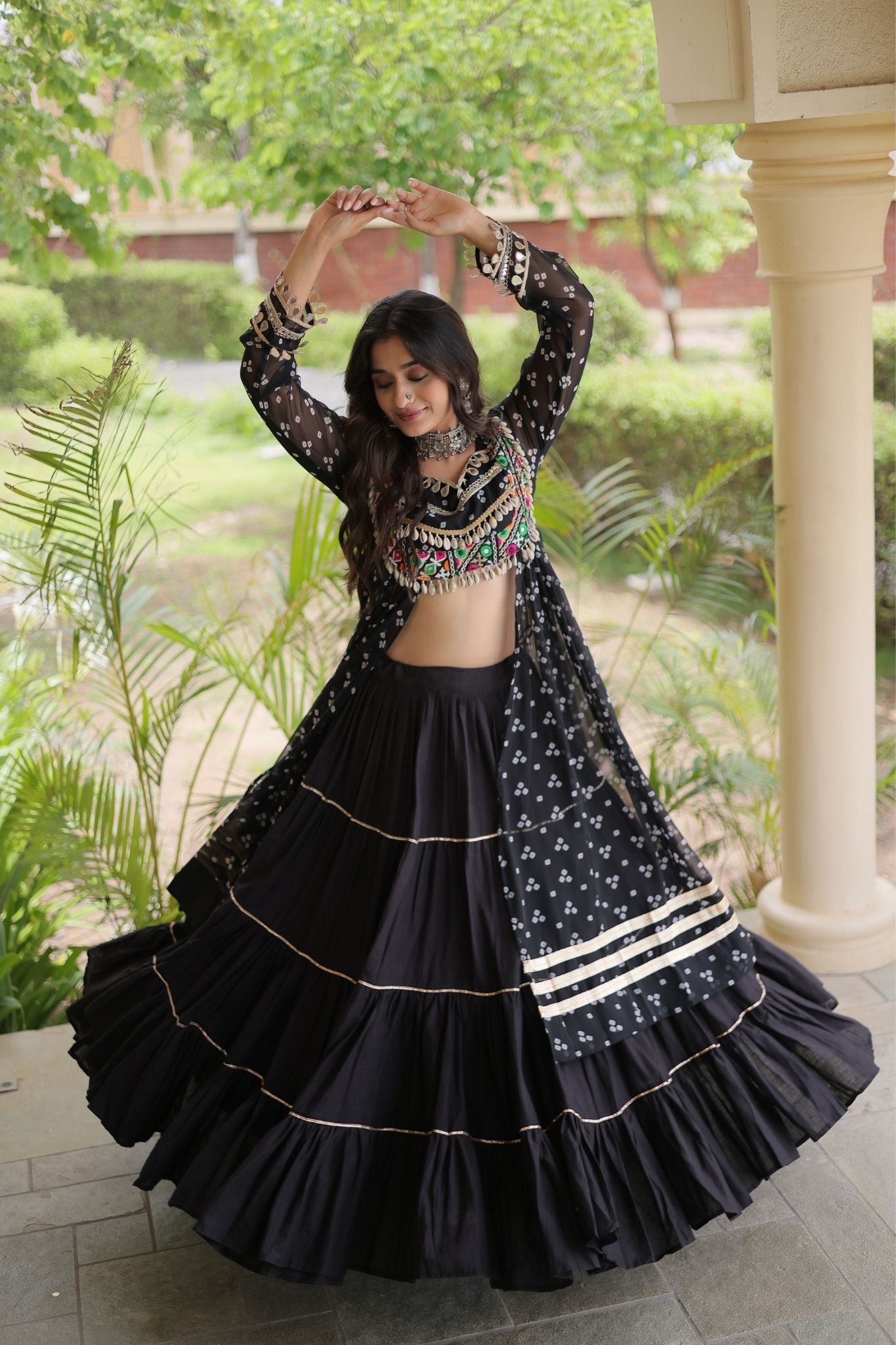 Raasrang Special Navratri Designer Kora Cotton Bandhani Print with Kutchi Patchwork Lehenga Choli