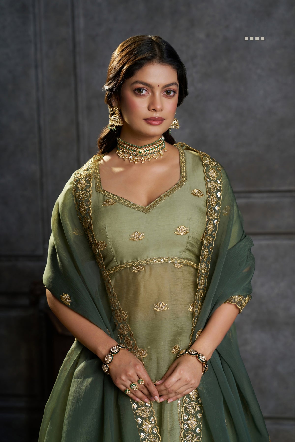 Pure Organza Embroidered Designer Sage Green Wedding & Festive Lehenga Choli With Sequin Work Dupatta
