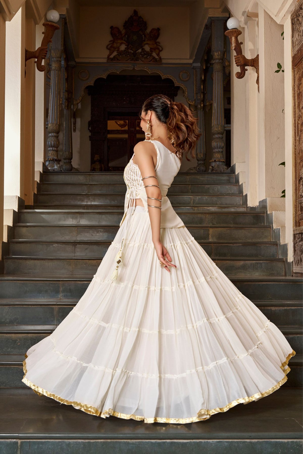 14 Meter Full Gher Navratri Showstopper Lehenga Choli With Mirror Koti