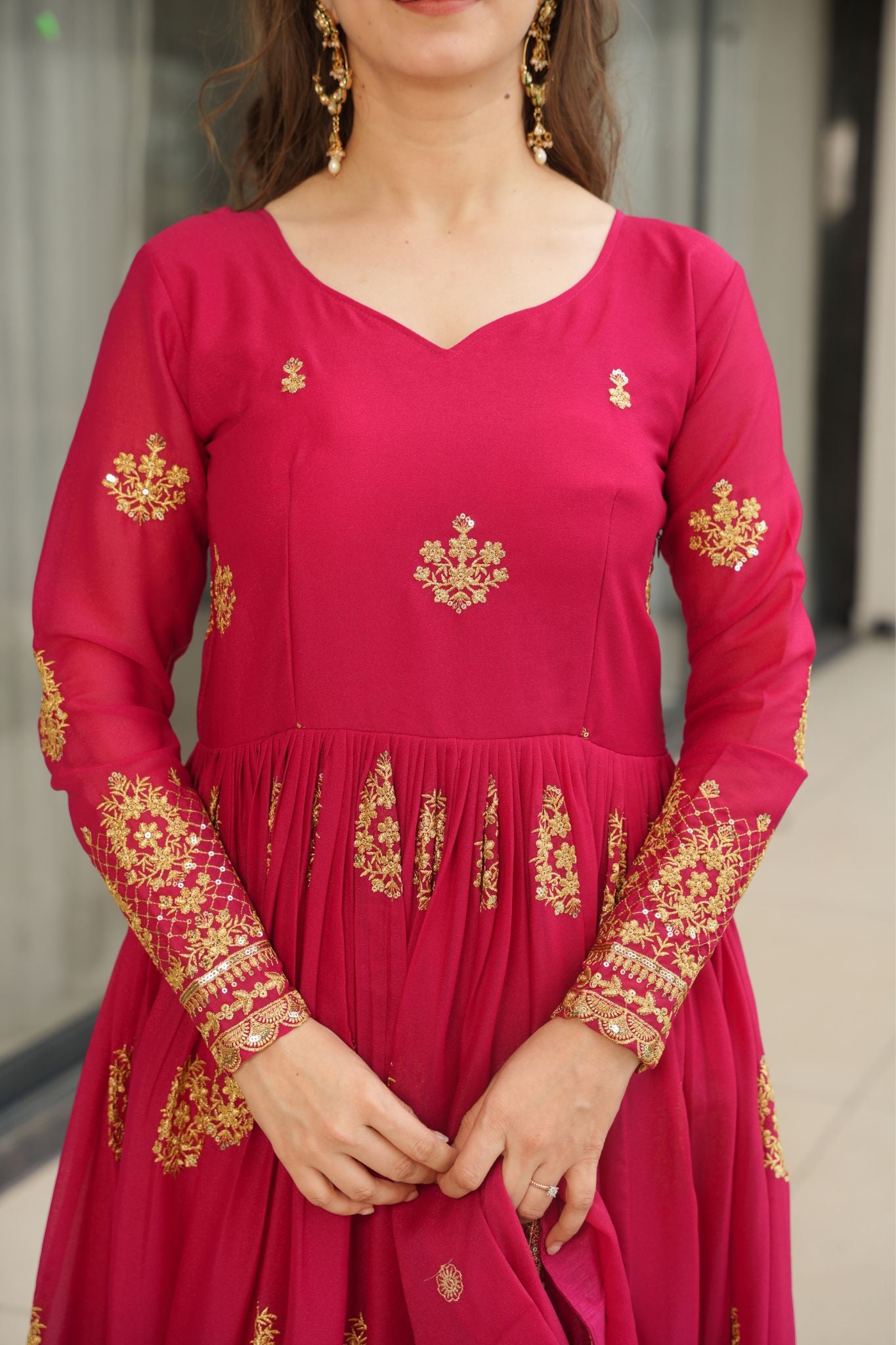 Luxurious Star Georgette Sequins Embroidered Work Stunning Gown With Dupatta